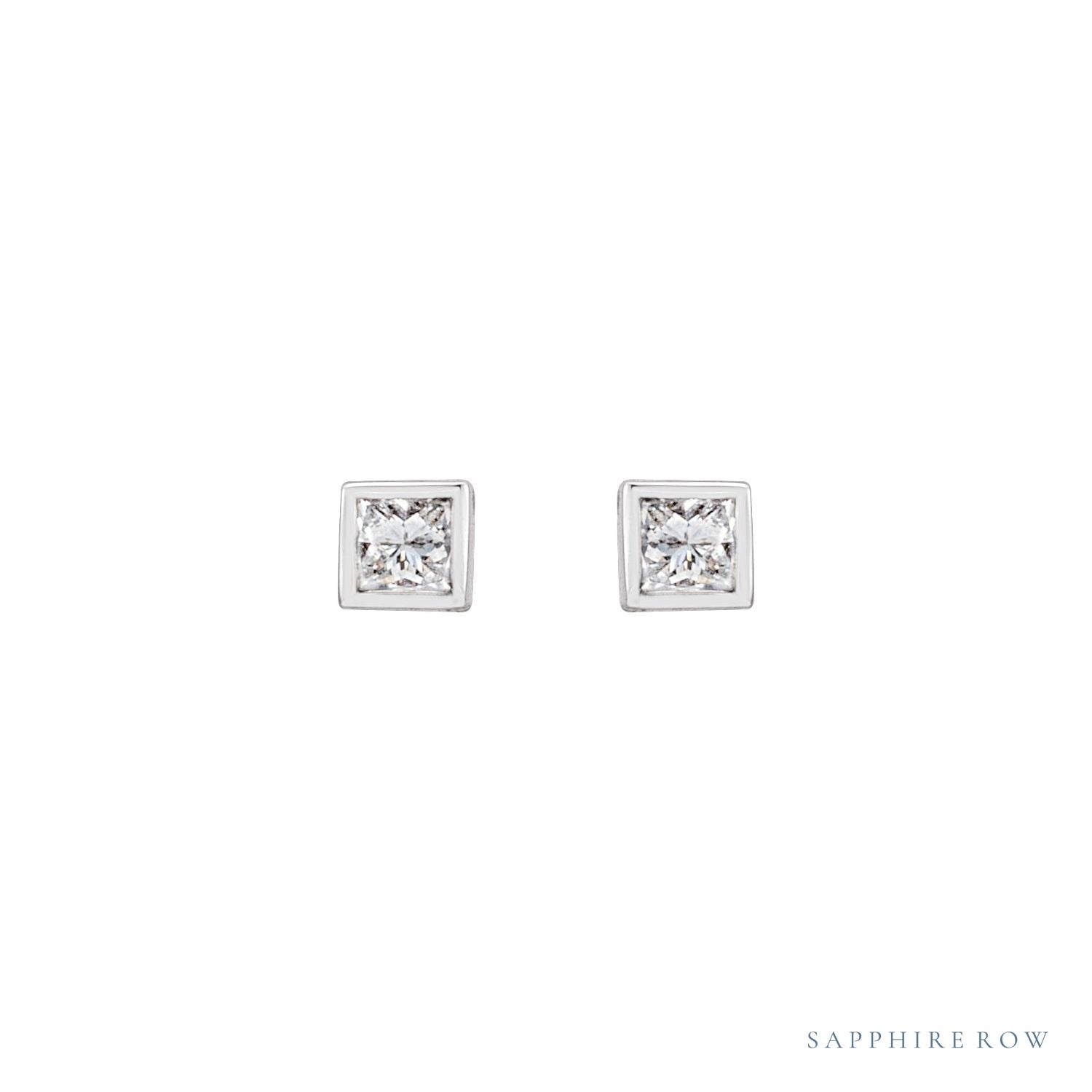 Sapphire Row Natural Diamond Princess-Cut Bezel Stud Earrings - 14K White Gold, 1/6 CTW (view 2)