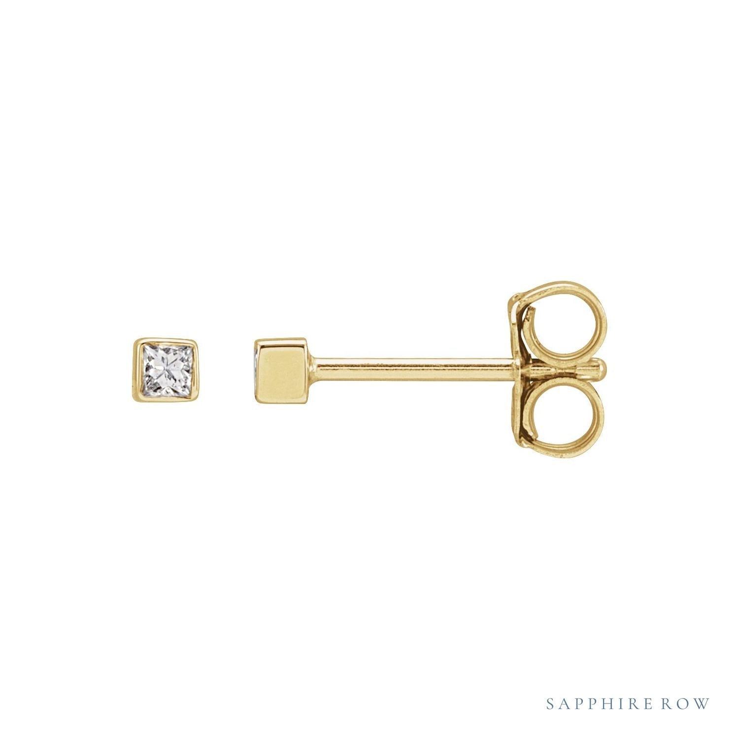 Sapphire Row Natural Diamond Princess-Cut Bezel Stud Earrings - 14K Yellow Gold, .05 CTW