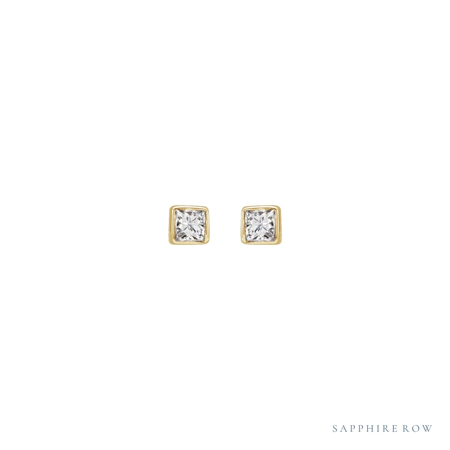 Sapphire Row Natural Diamond Princess-Cut Bezel Stud Earrings - 14K Yellow Gold, .05 CTW (view 2)