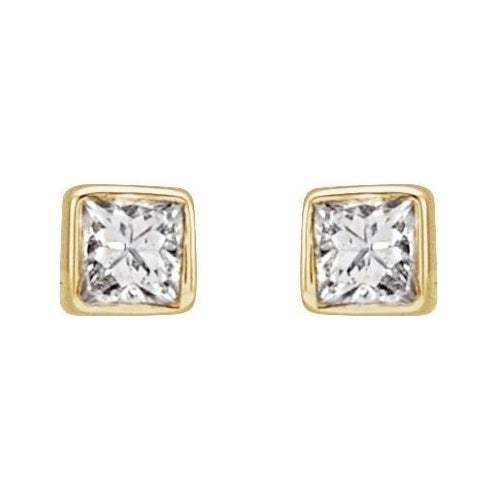 Sapphire Row Natural Diamond Princess-Cut Bezel Stud Earrings - 14K Yellow Gold, .05 CTW (view 2)