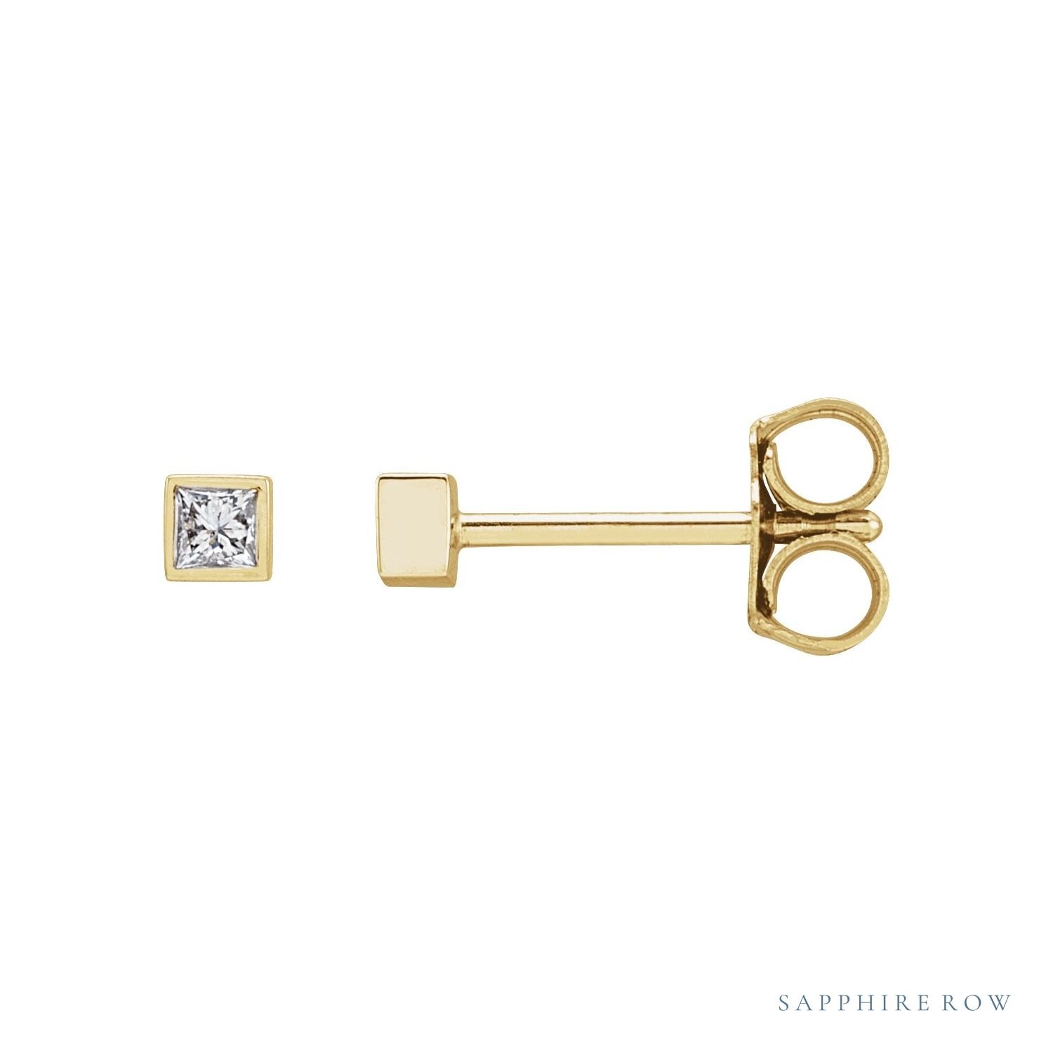 Sapphire Row Natural Diamond Princess-Cut Bezel Stud Earrings - 14K Yellow Gold, .07 CTW