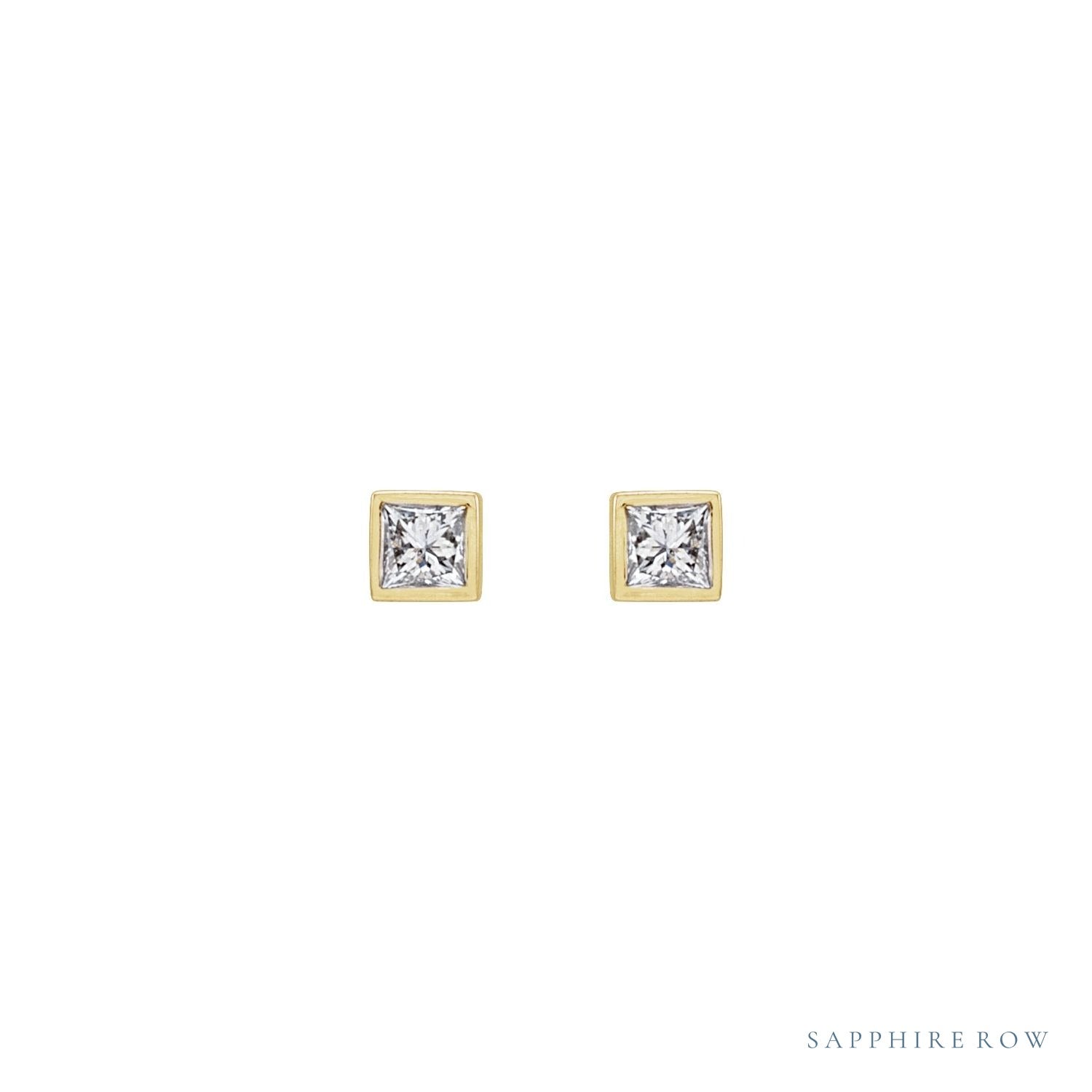 Sapphire Row Natural Diamond Princess-Cut Bezel Stud Earrings - 14K Yellow Gold, .07 CTW (view 2)