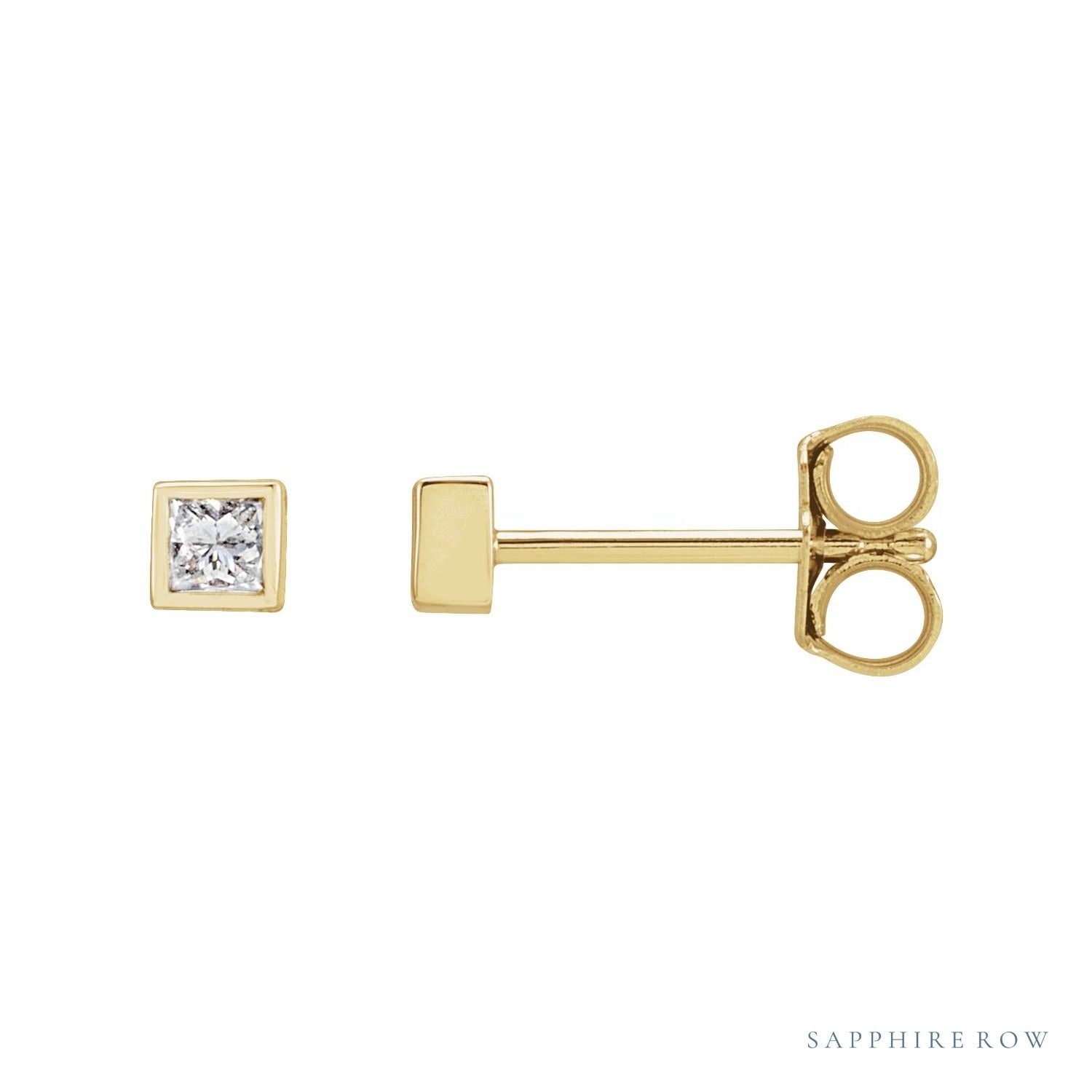 Sapphire Row Lab-Grown Diamond Princess-Cut Bezel Stud Earrings - 14K Yellow Gold