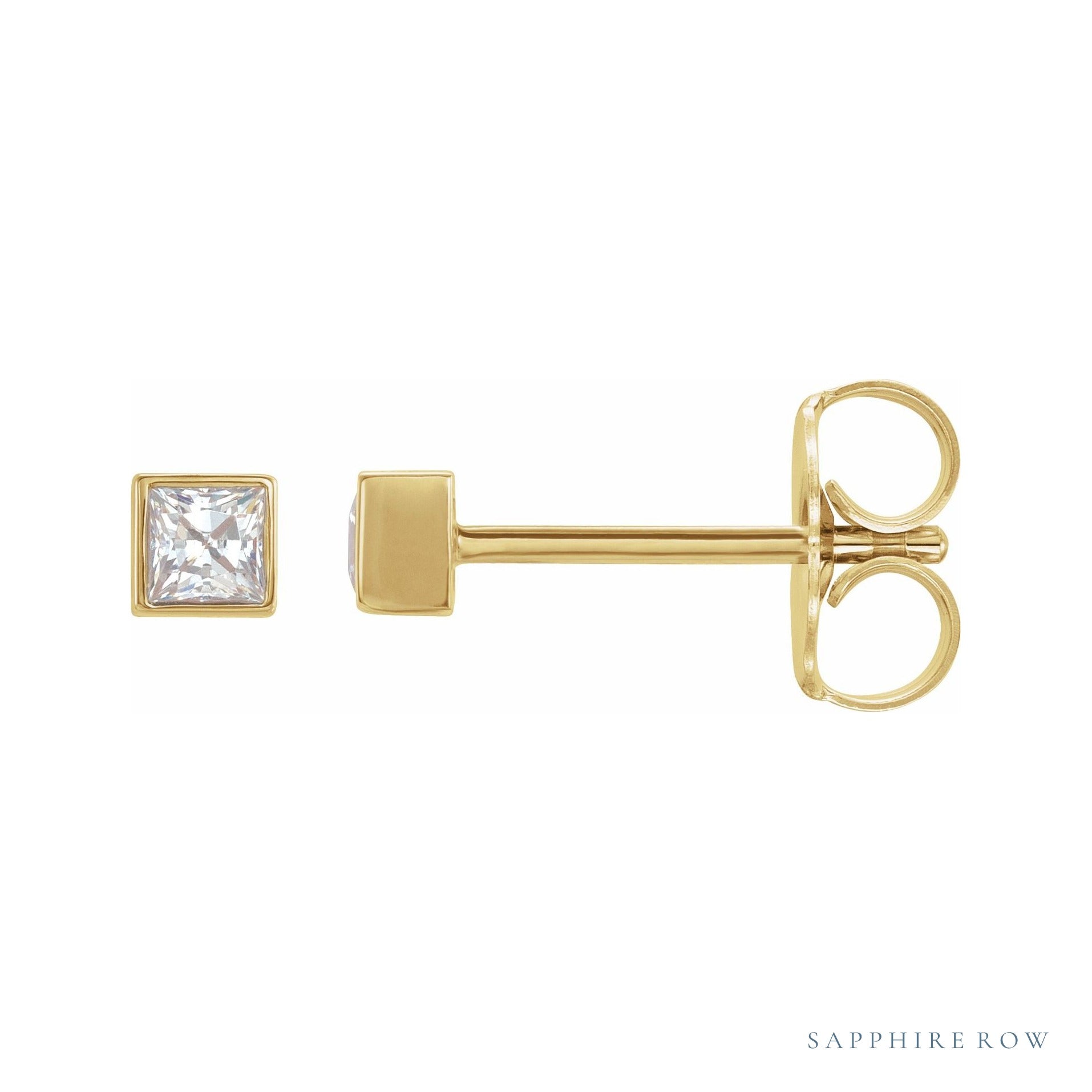Sapphire Row Lab-Grown Diamond Princess-Cut Bezel Stud Earrings - 14K Yellow Gold