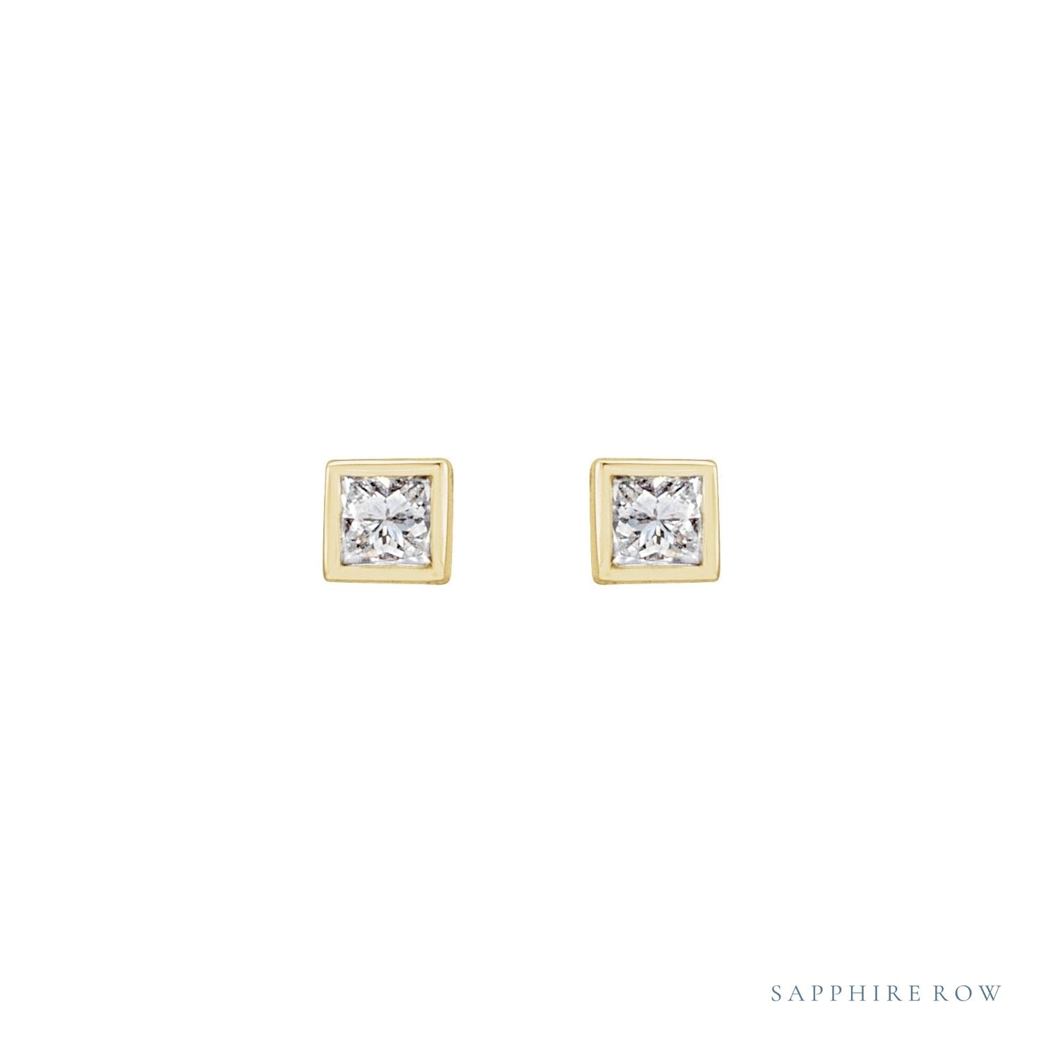 Sapphire Row Lab-Grown Diamond Princess-Cut Bezel Stud Earrings - 14K Yellow Gold (view 2)