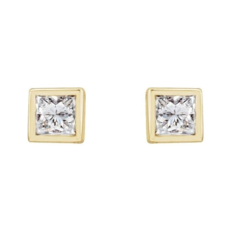 Sapphire Row Lab-Grown Diamond Princess-Cut Bezel Stud Earrings - 14K Yellow Gold (view 2)
