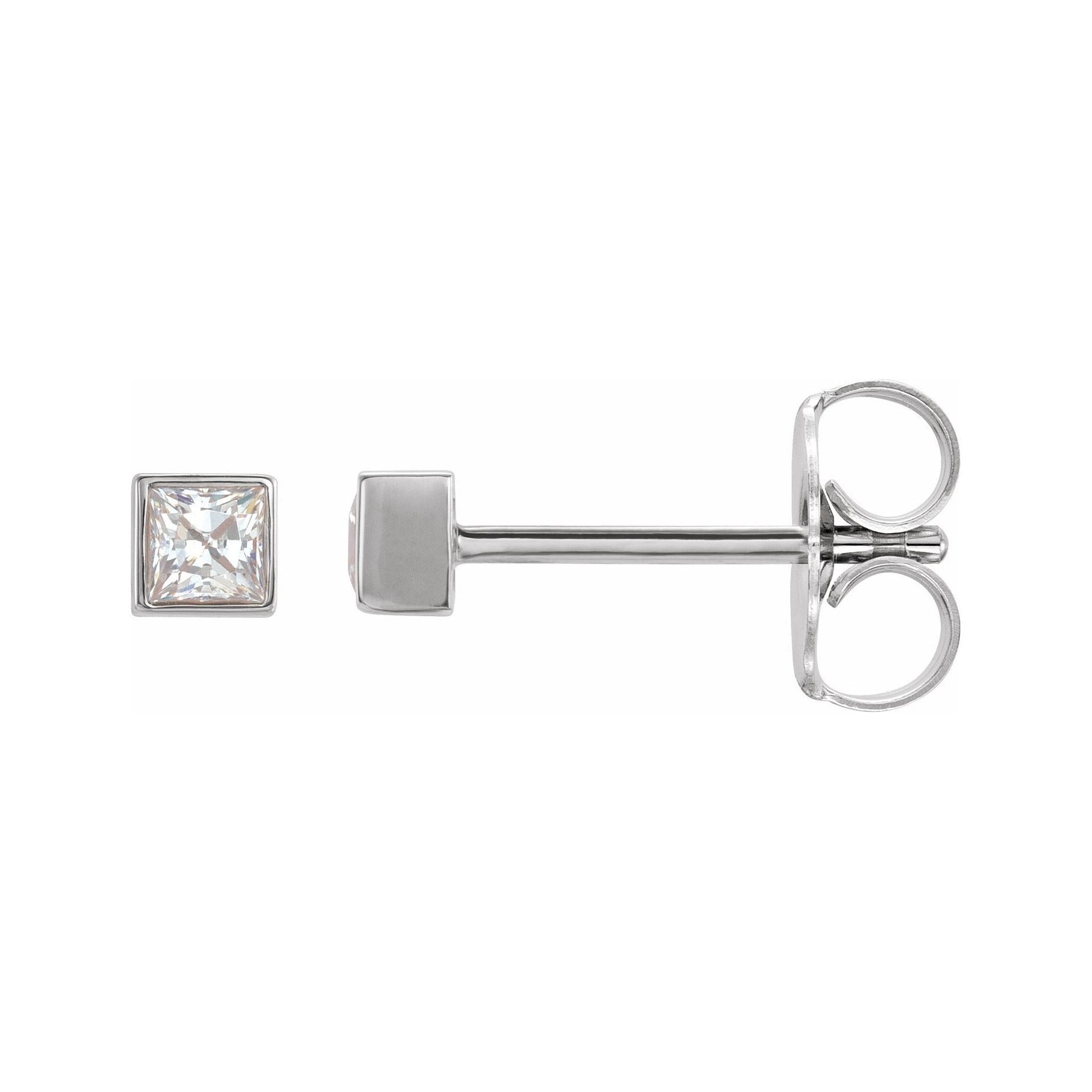 Sapphire Row Lab-Grown Diamond Princess-Cut Bezel Stud Earrings - 14K White Gold