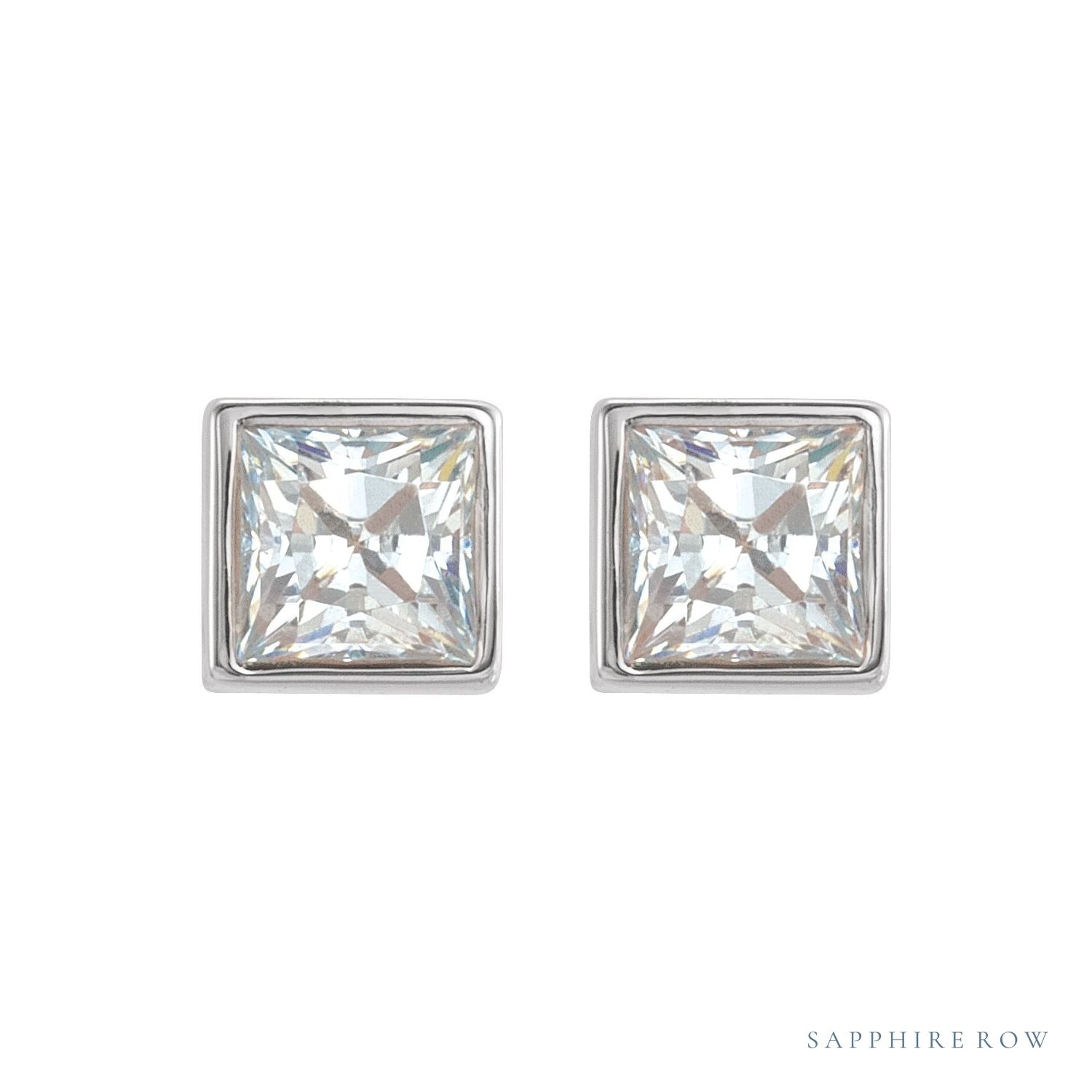 Sapphire Row Lab-Grown Diamond Princess-Cut Bezel Stud Earrings - 14K White Gold (view 2)