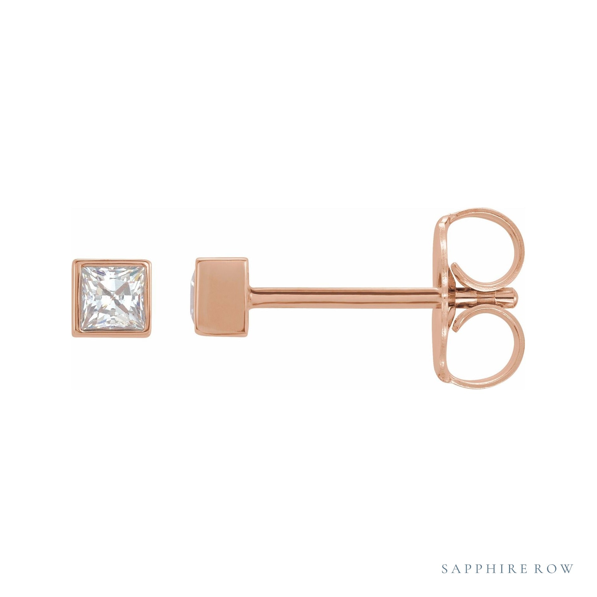 Sapphire Row Lab-Grown Diamond Princess-Cut Bezel Stud Earrings - 14K Rose Gold