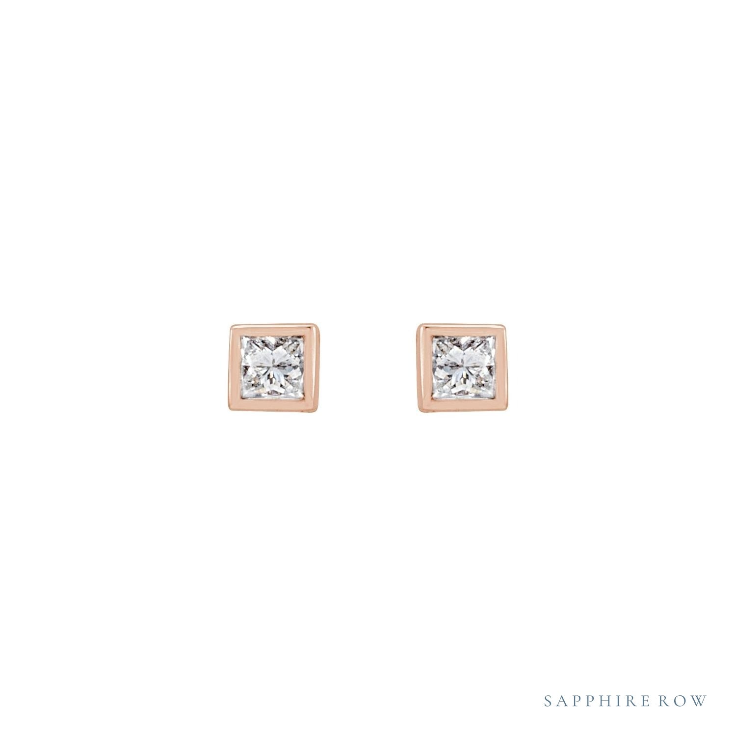 Sapphire Row Lab-Grown Diamond Princess-Cut Bezel Stud Earrings - 14K Rose Gold (view 2)