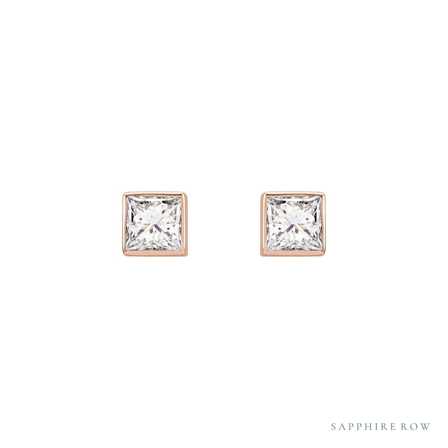 Sapphire Row Lab-Grown Diamond Princess-Cut Bezel Stud Earrings - 14K Rose Gold (view 2)