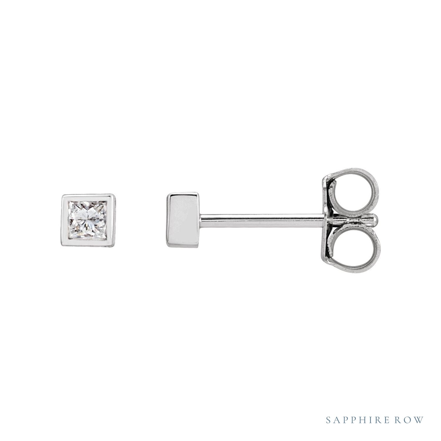 Sapphire Row Lab-Grown Diamond Princess-Cut Bezel Stud Earrings - 14K White Gold, 1/6 CTW