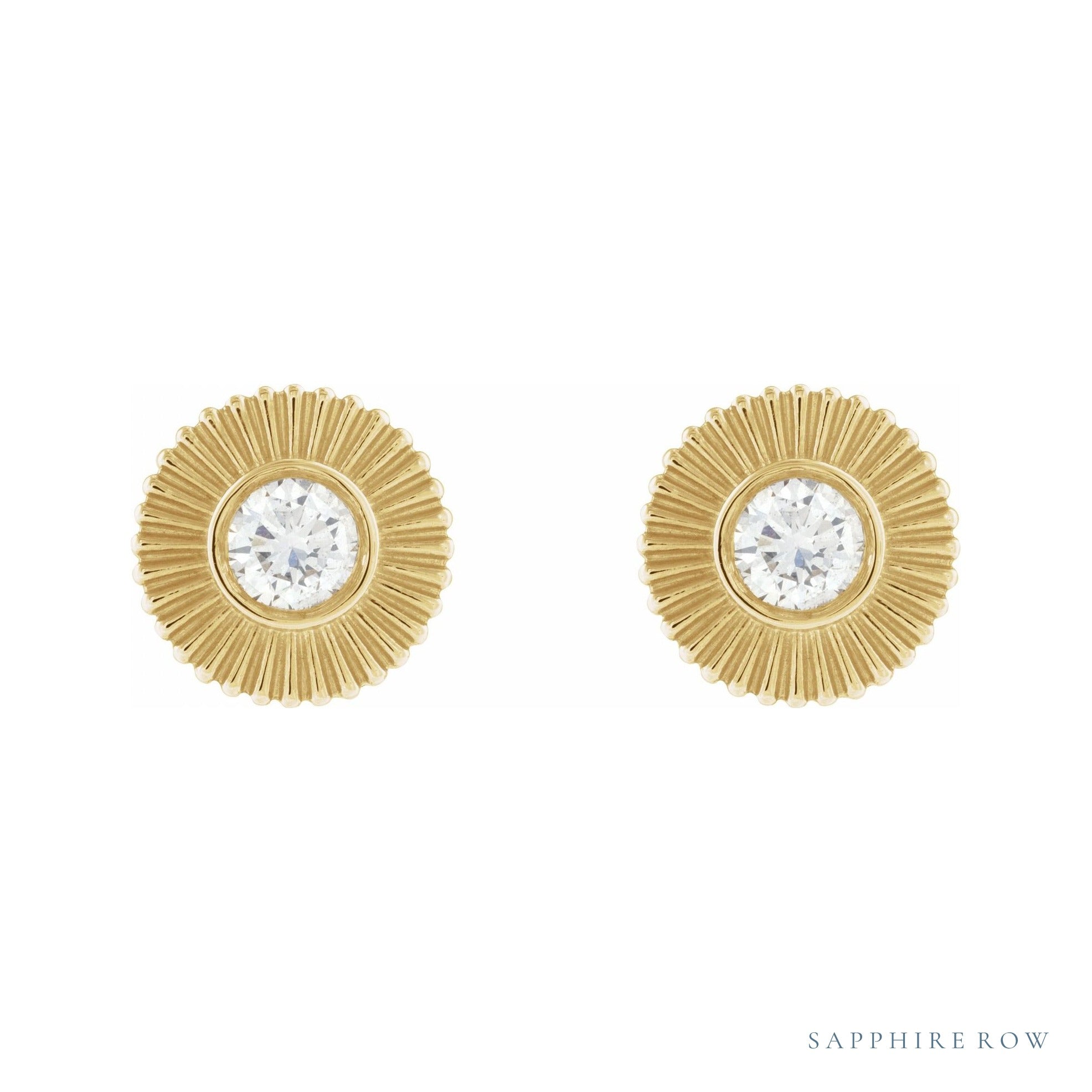 Sapphire Row Natural Diamond Starburst Stud Earrings - 14K Yellow Gold (view 2)