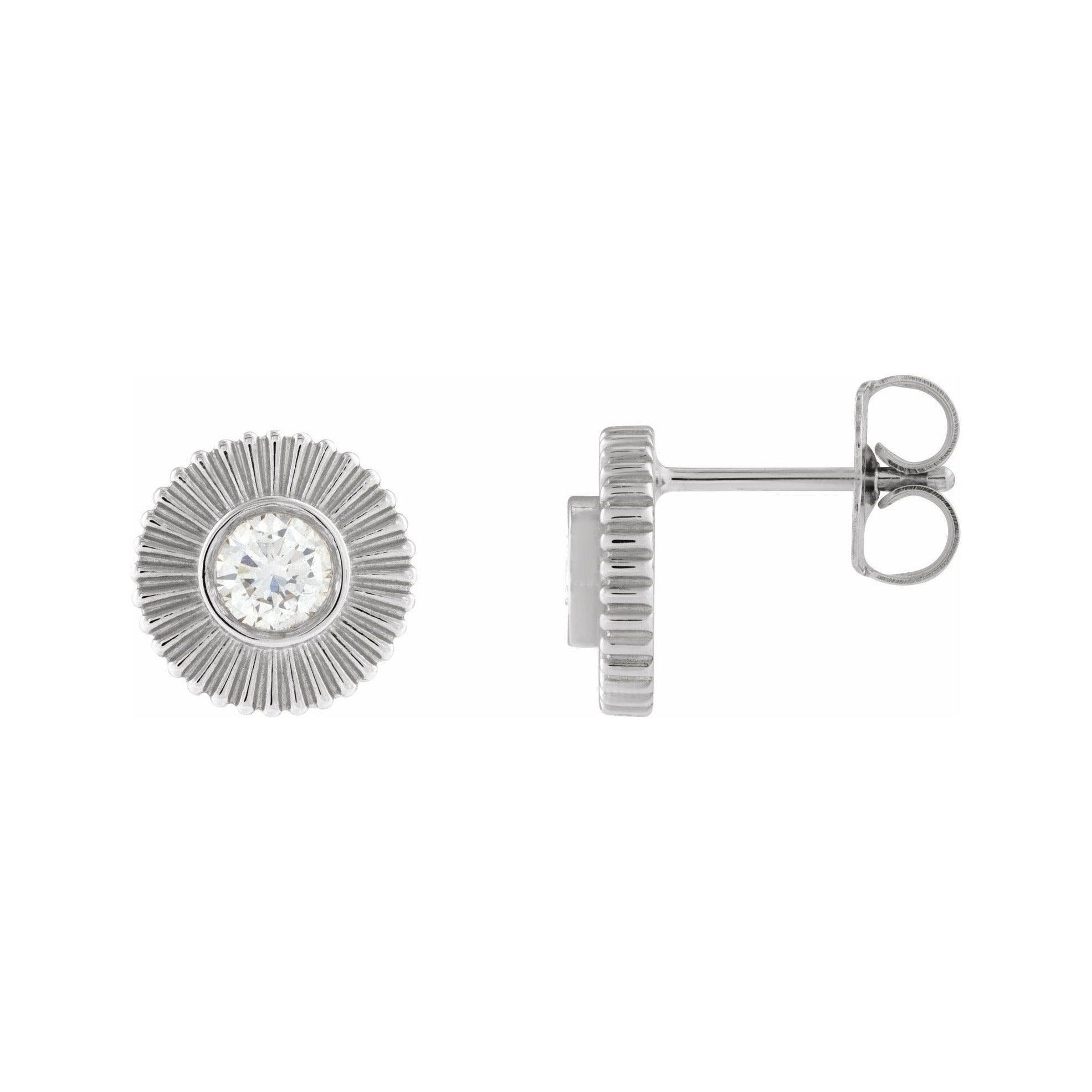 Sapphire Row Natural Diamond Starburst Stud Earrings - 14K White Gold