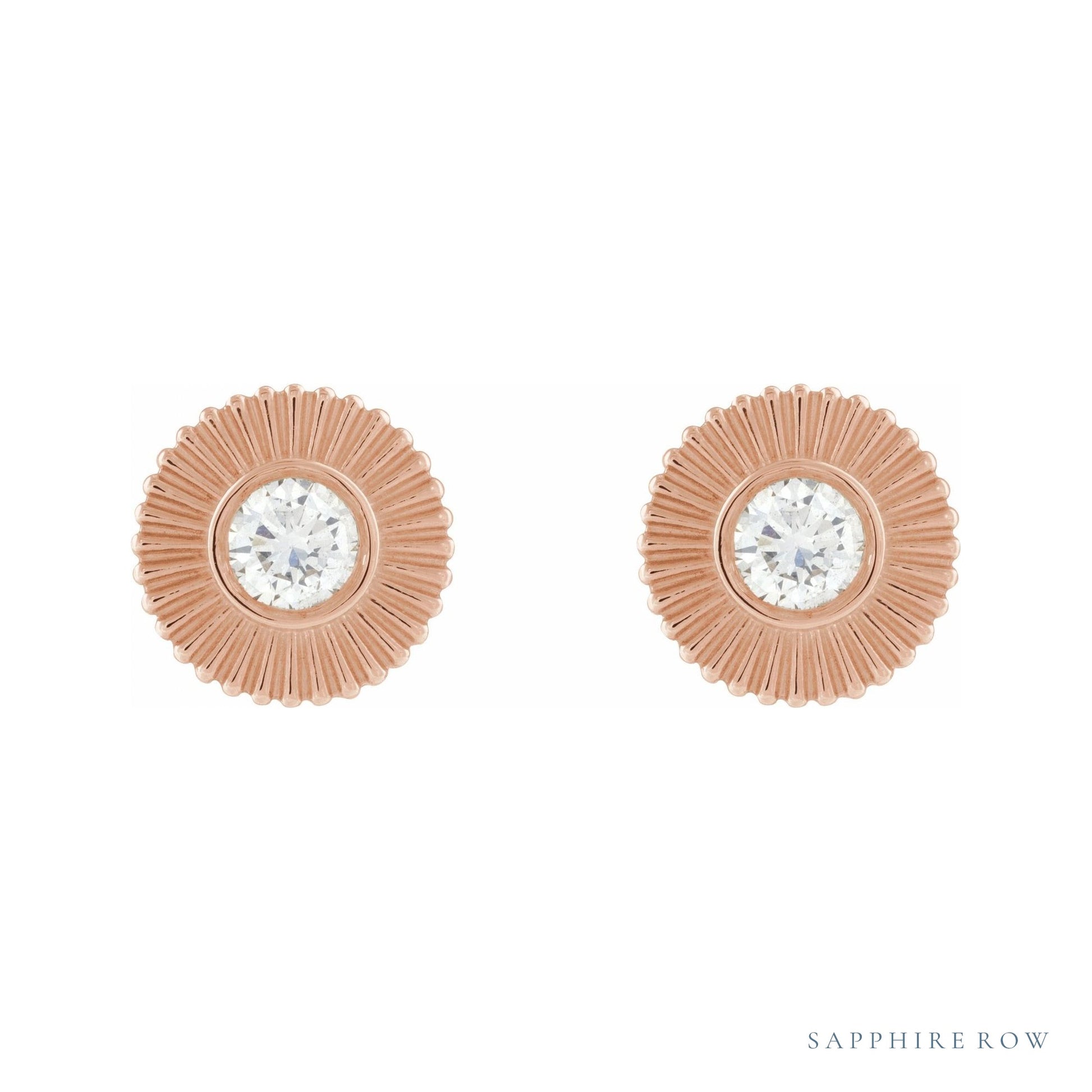 Sapphire Row Natural Diamond Starburst Stud Earrings - 14K Rose Gold (view 2)