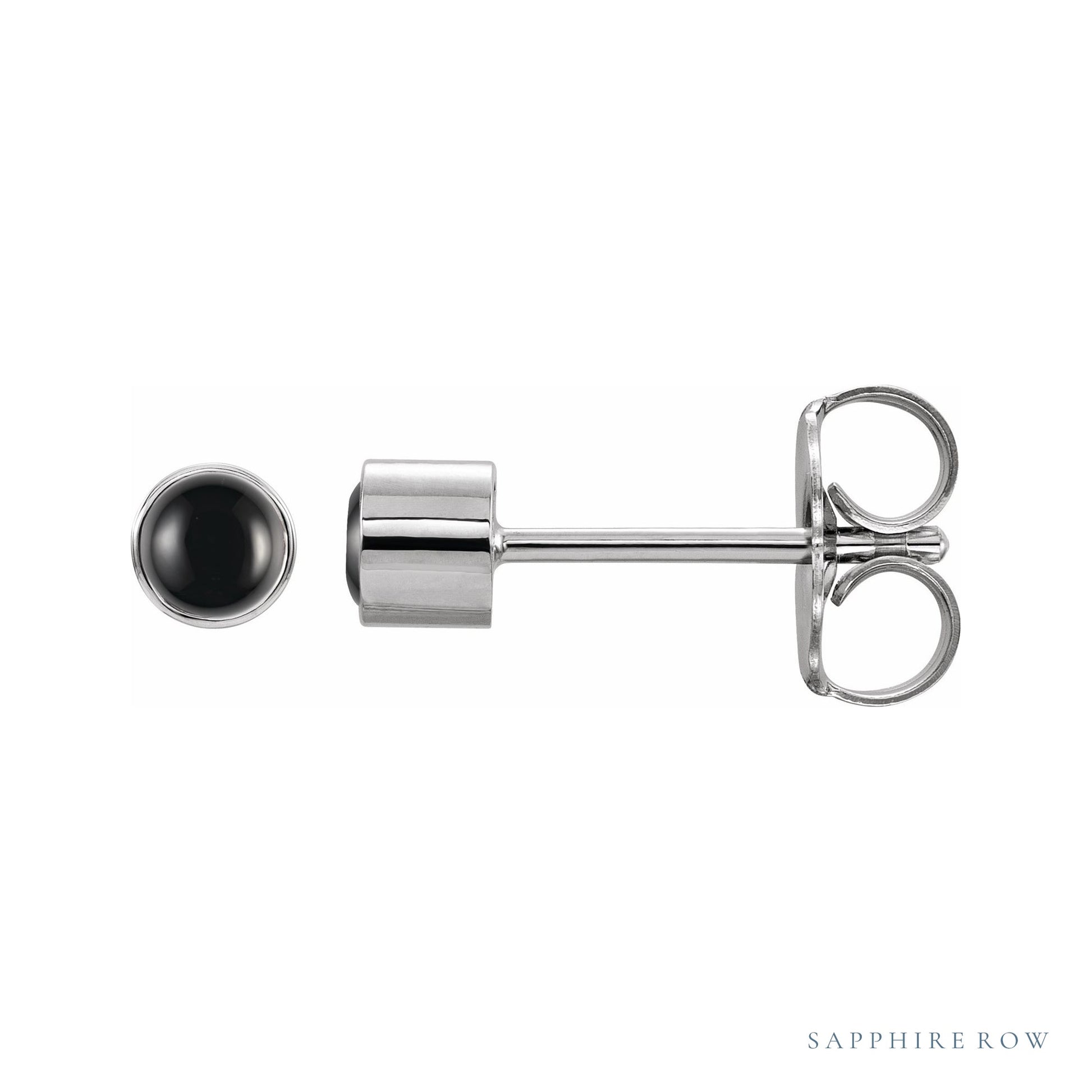 Sapphire Row Natural Gemstone Round Bezel Stud Earrings - Black Onyx, 14K White Gold