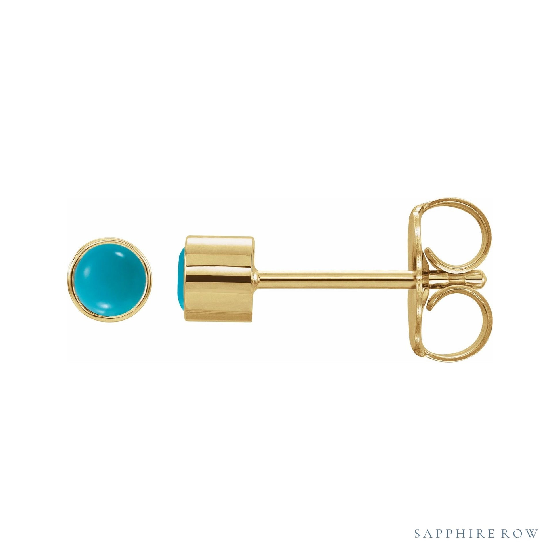 Sapphire Row Natural Gemstone Round Bezel Stud Earrings - Turquoise, 14K Yellow Gold