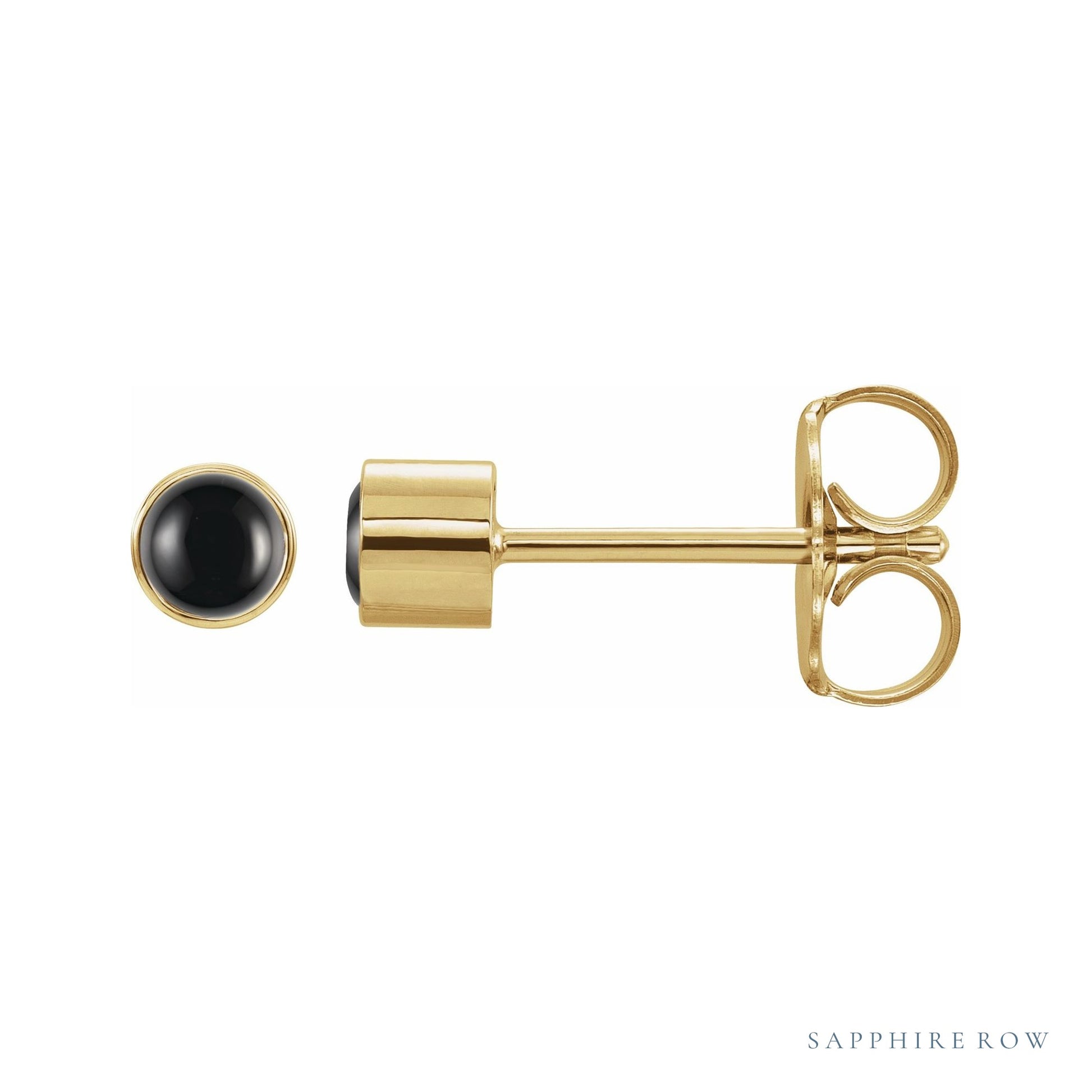 Sapphire Row Natural Gemstone Round Bezel Stud Earrings - Black Onyx, 14K Yellow Gold
