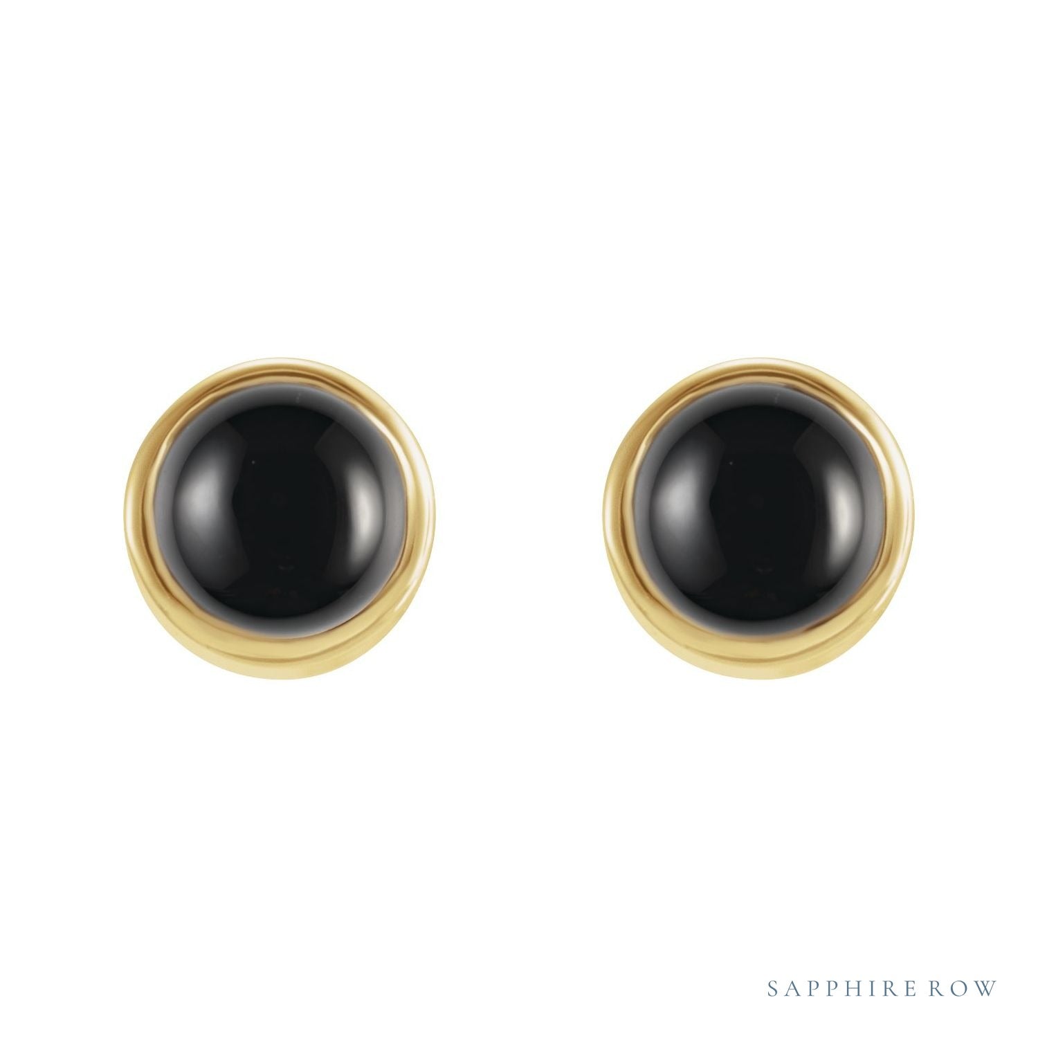 Sapphire Row Natural Gemstone Round Bezel Stud Earrings - Black Onyx, 14K Yellow Gold (view 2)