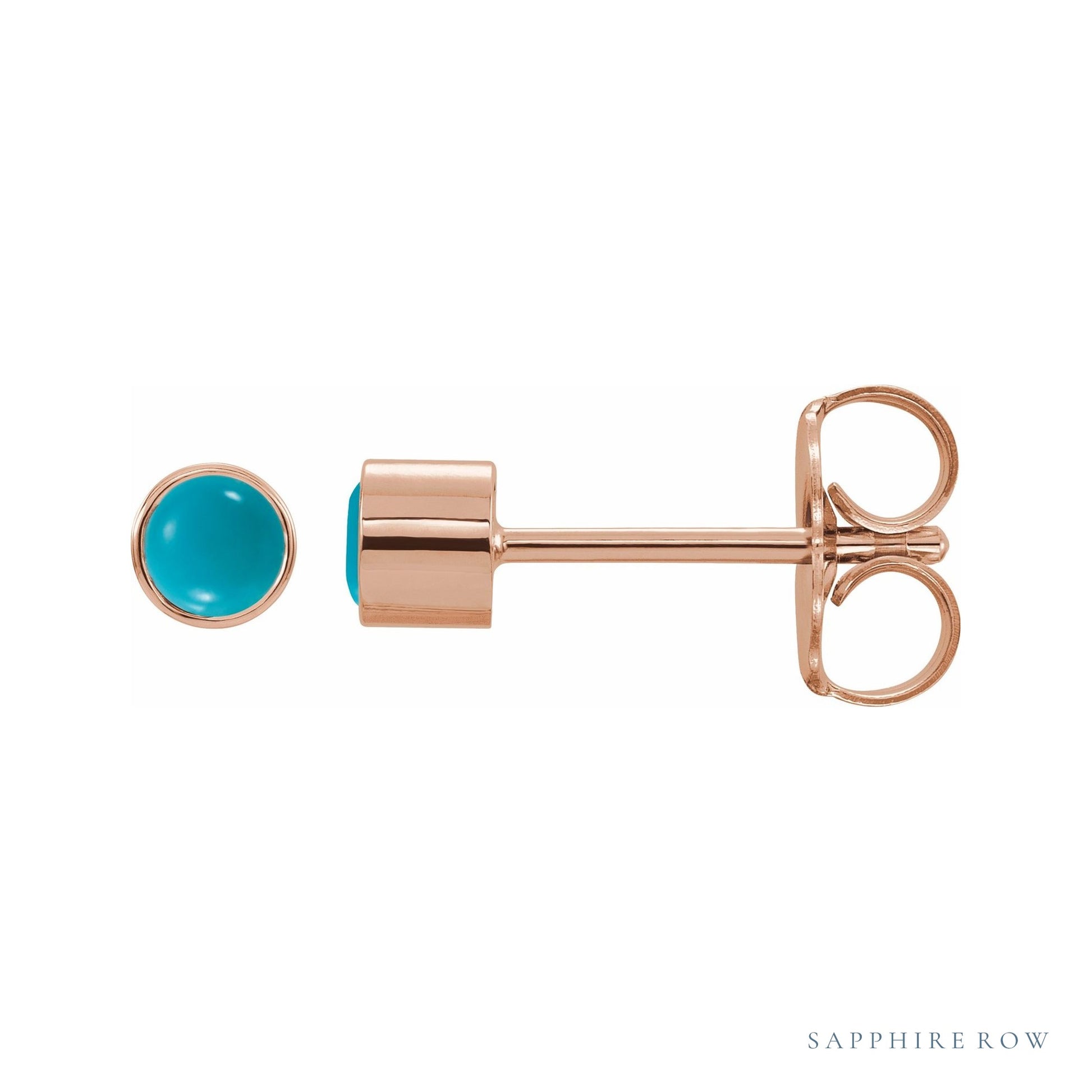 Sapphire Row Natural Gemstone Round Bezel Stud Earrings - Turquoise, 14K Rose Gold