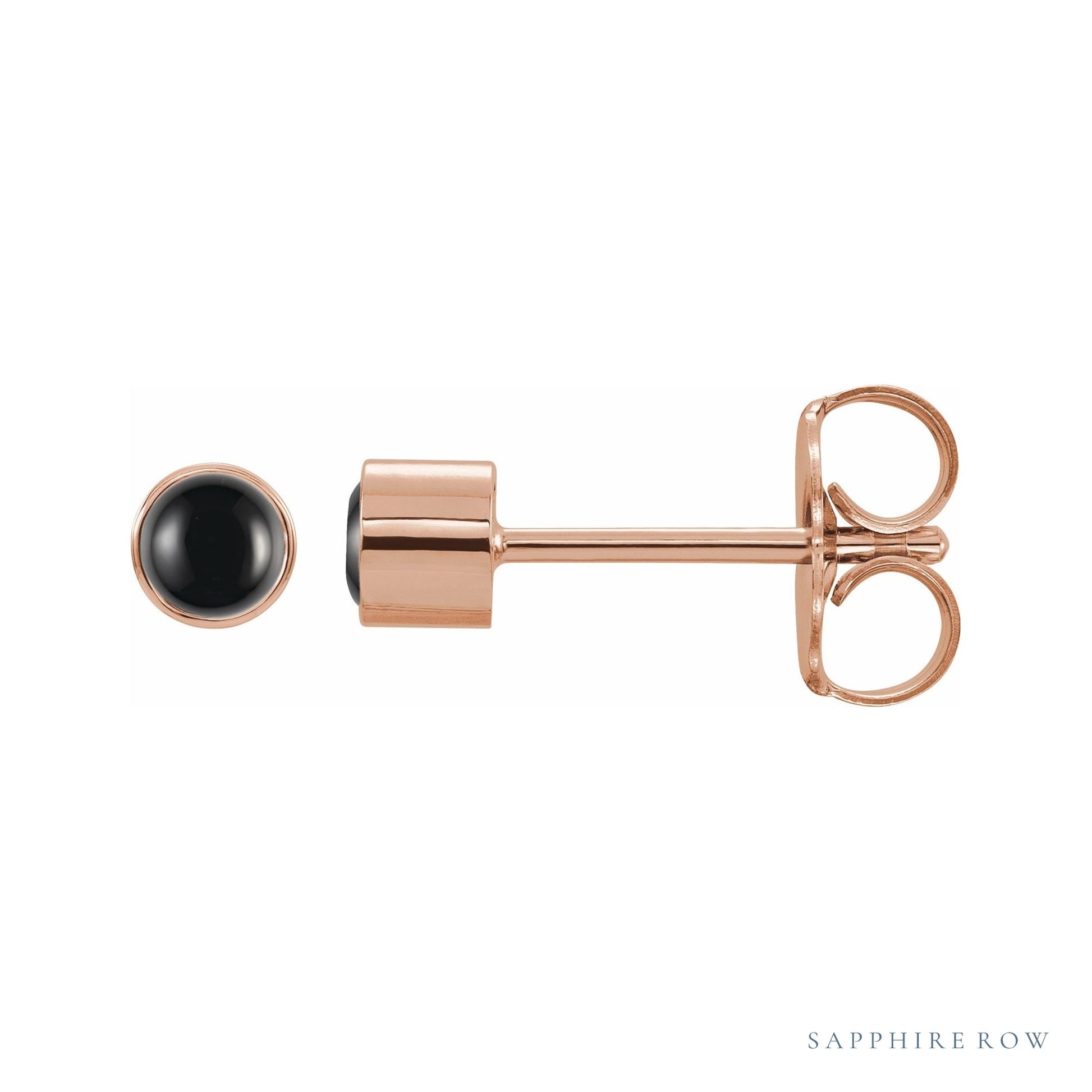 Sapphire Row Natural Gemstone Round Bezel Stud Earrings - Black Onyx, 14K Rose Gold