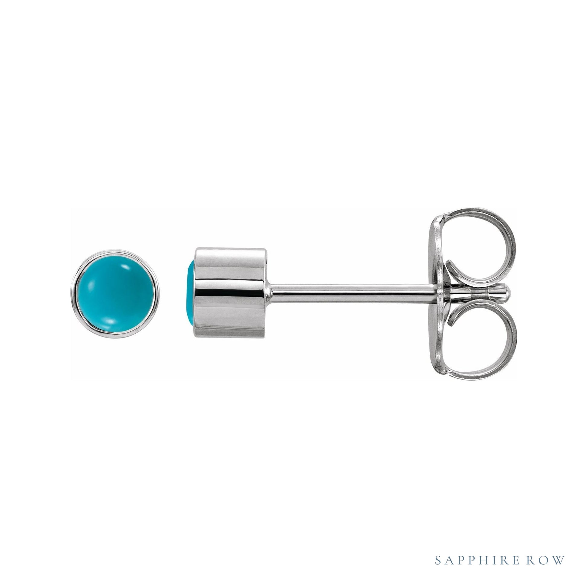 Sapphire Row Natural Gemstone Round Bezel Stud Earrings - Turquoise, 14K White Gold