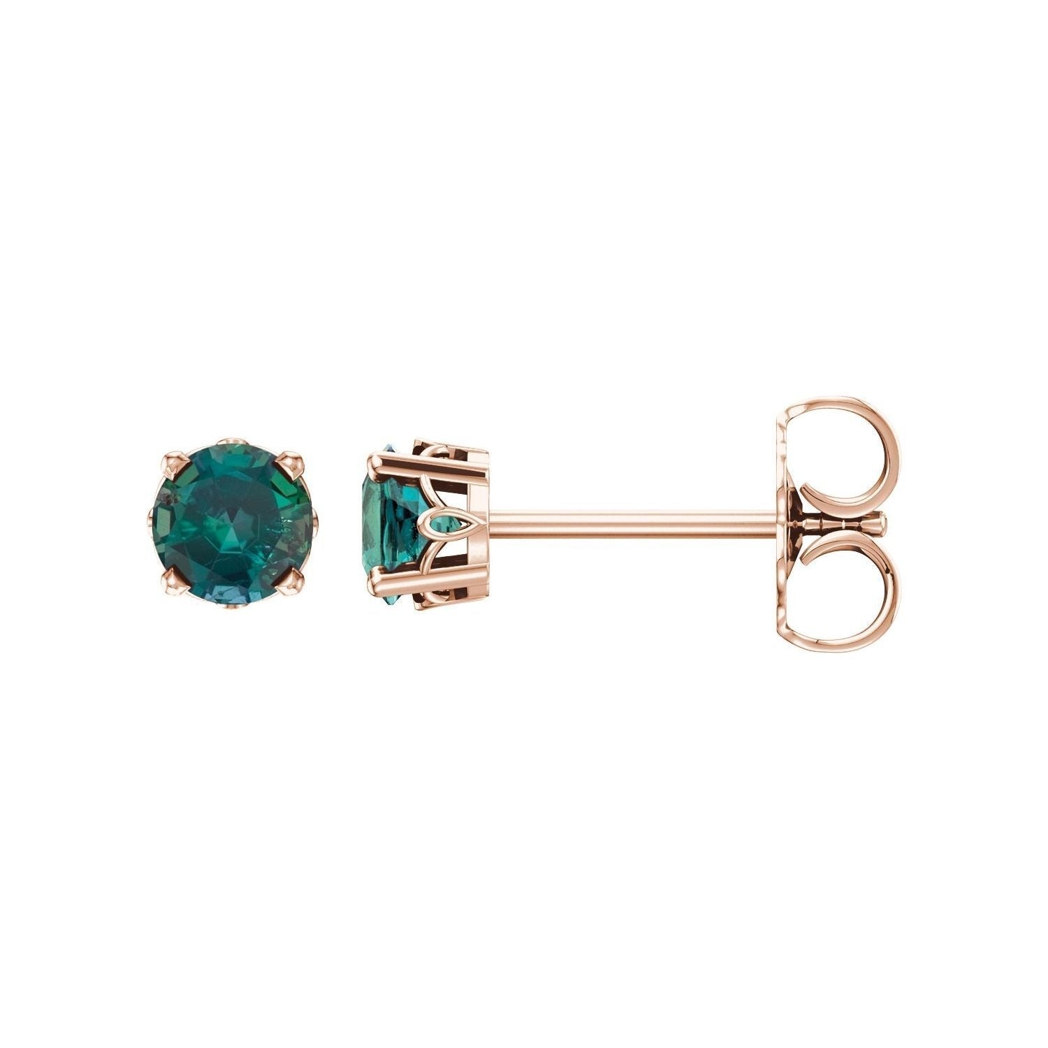 Sapphire Row Natural Prong-Set Gemstone Stud Earrings - Alexandrite, 14K Rose Gold, 4 mm