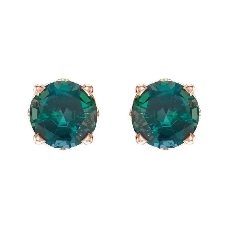Sapphire Row Natural Prong-Set Gemstone Stud Earrings - Alexandrite, 14K Rose Gold, 4 mm (view 2)