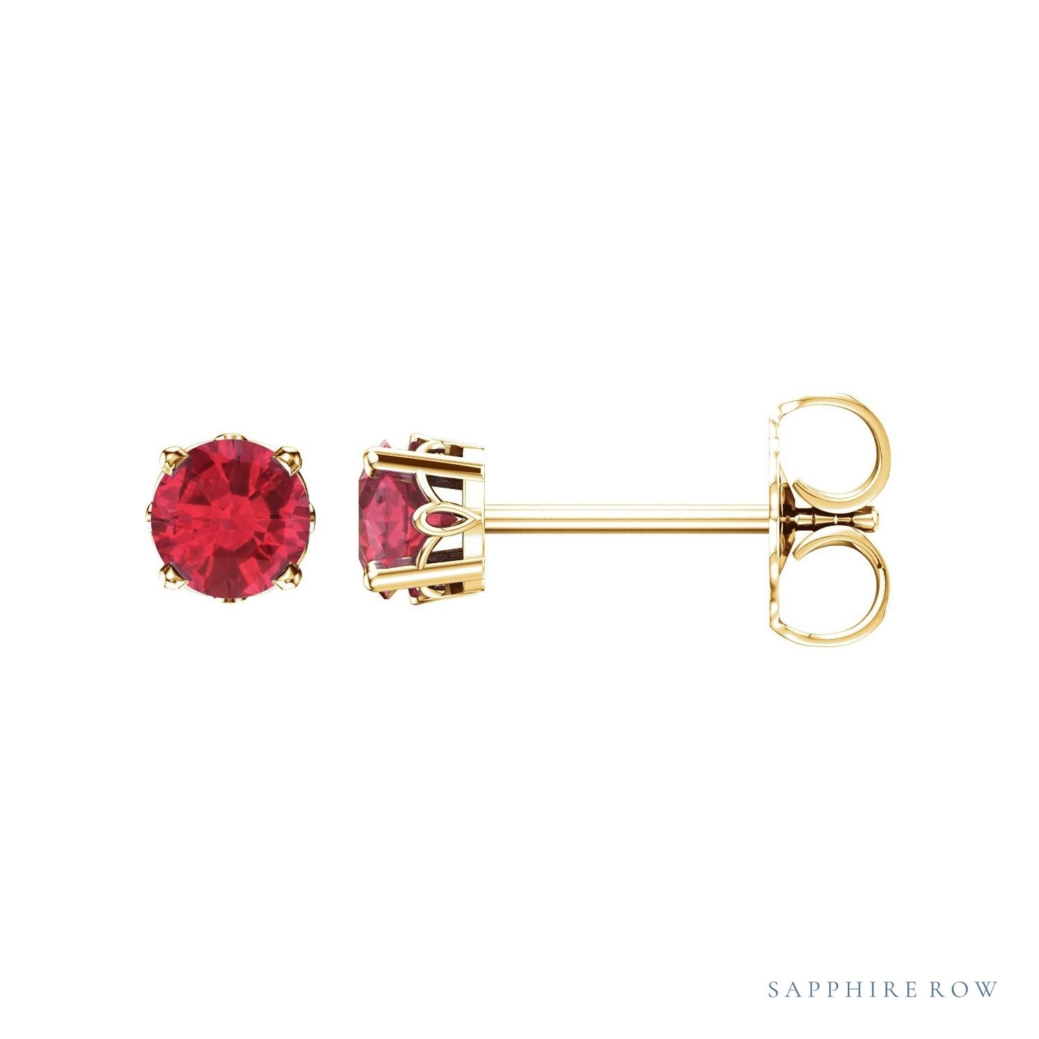 Sapphire Row Natural Prong-Set Gemstone Stud Earrings - Ruby, 14K Yellow Gold, 4 mm