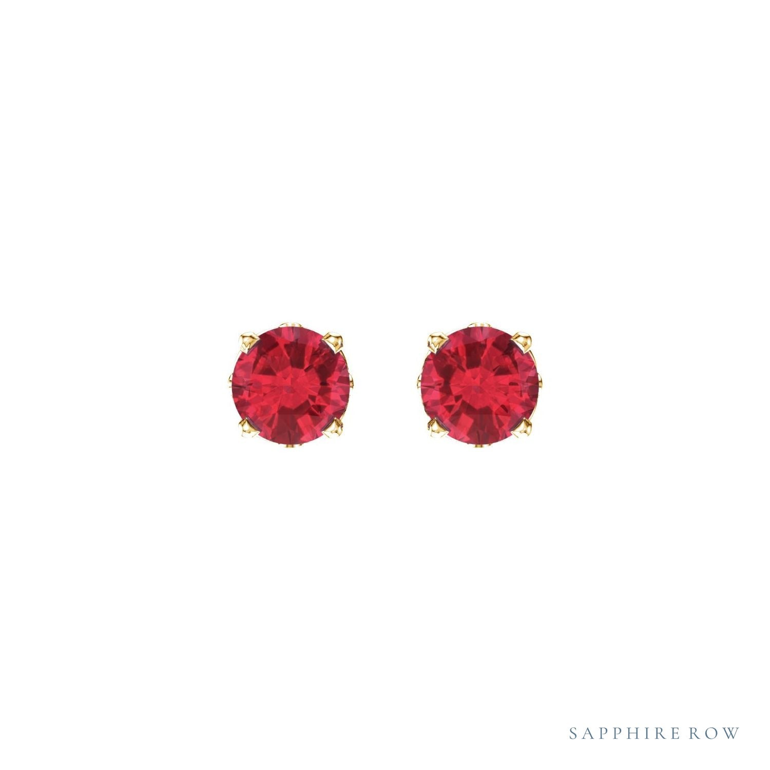 Sapphire Row Natural Prong-Set Gemstone Stud Earrings - Ruby, 14K Yellow Gold, 4 mm (view 2)