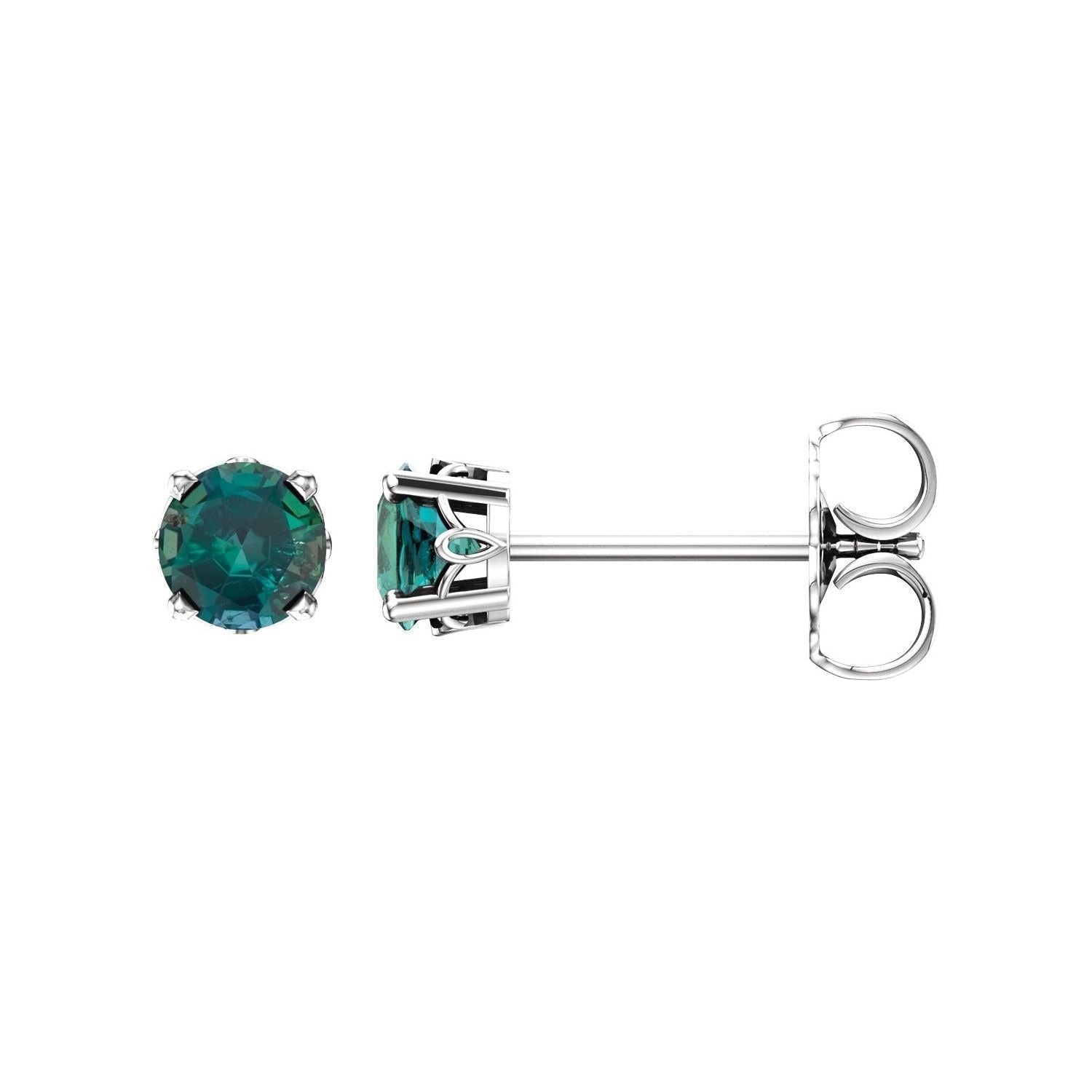 Sapphire Row Natural Prong-Set Gemstone Stud Earrings - Alexandrite, 14K White Gold, 4 mm