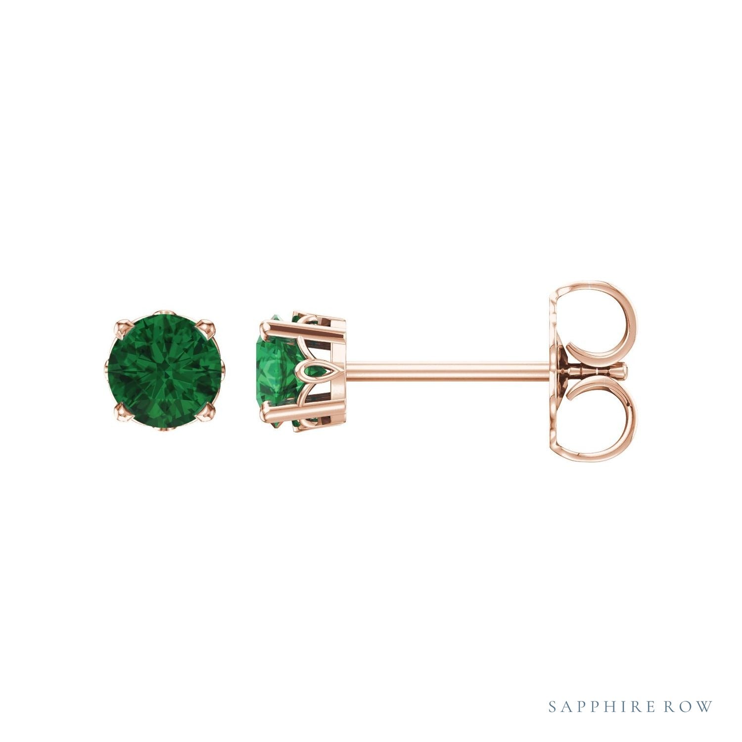 Sapphire Row Natural Prong-Set Gemstone Stud Earrings - Emerald, 14K Rose Gold, 4 mm