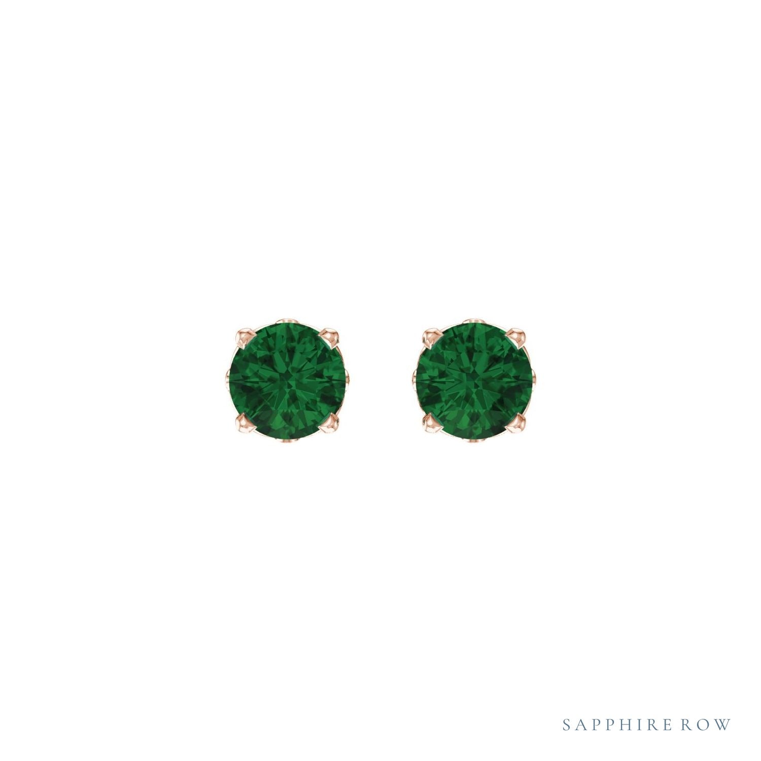 Sapphire Row Natural Prong-Set Gemstone Stud Earrings - Emerald, 14K Rose Gold, 4 mm (view 2)