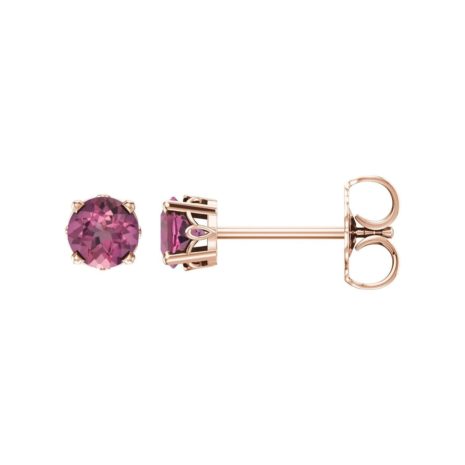 Sapphire Row Natural Prong-Set Gemstone Stud Earrings - Pink Tourmaline, 14K Rose Gold