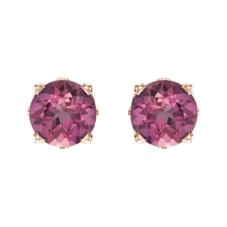Sapphire Row Natural Prong-Set Gemstone Stud Earrings - Pink Tourmaline, 14K Rose Gold (view 2)
