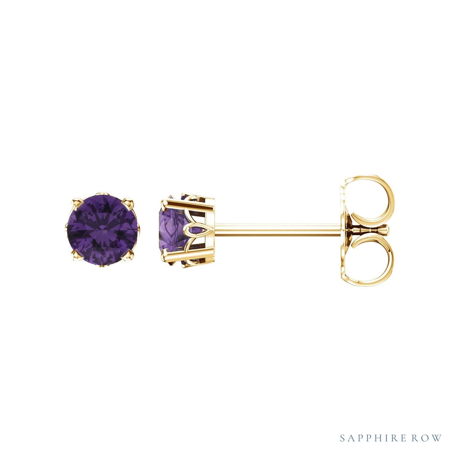 Sapphire Row Natural Prong-Set Gemstone Stud Earrings - Amethyst, 14K Yellow Gold
