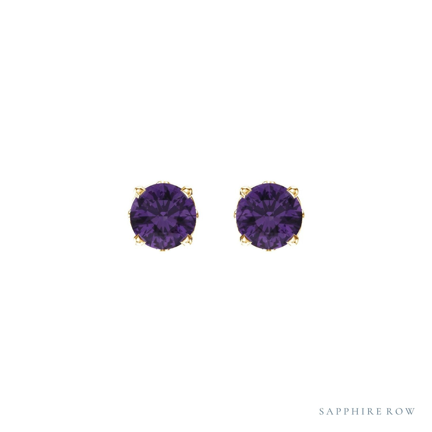 Sapphire Row Natural Prong-Set Gemstone Stud Earrings - Amethyst, 14K Yellow Gold (view 2)