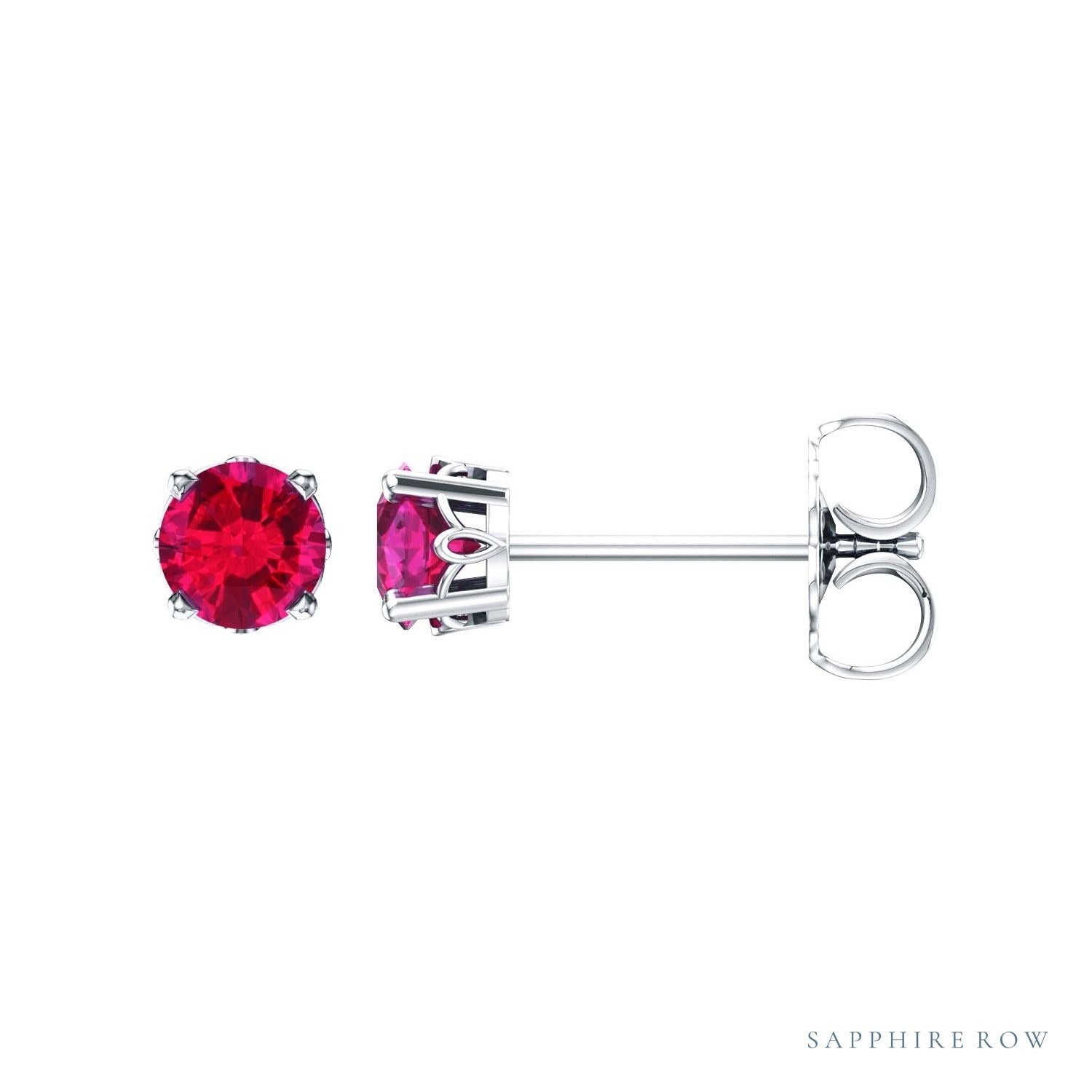 Sapphire Row Natural Prong-Set Gemstone Stud Earrings - Ruby, 14K White Gold, 4 mm