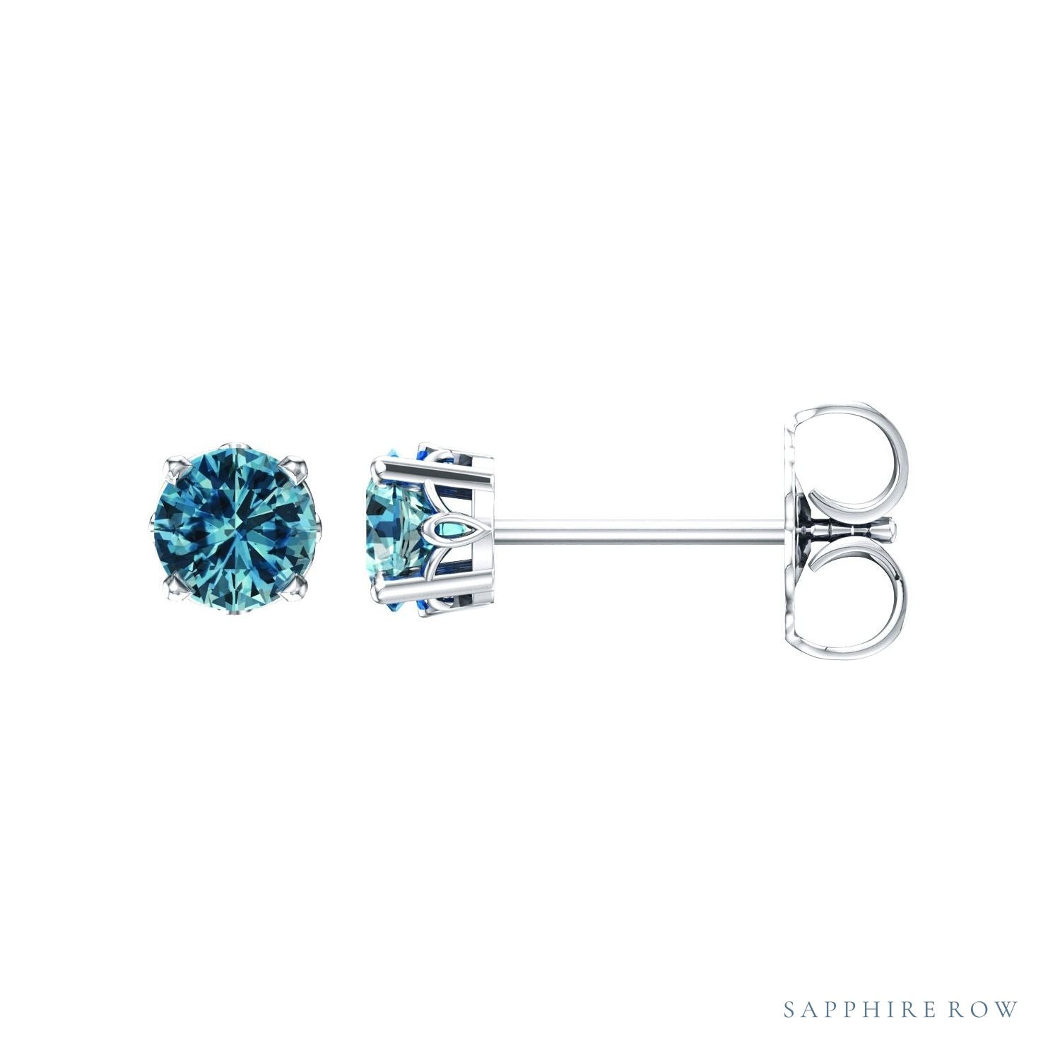 Sapphire Row Natural Prong-Set Gemstone Stud Earrings - London Blue Topaz, 14K White Gold, 6 mm