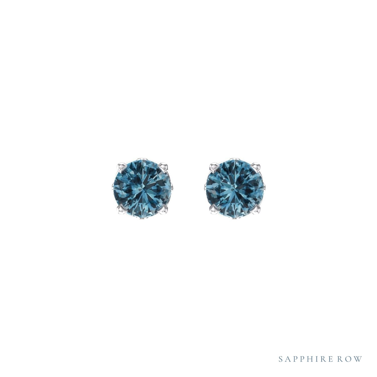 Sapphire Row Natural Prong-Set Gemstone Stud Earrings - London Blue Topaz, 14K White Gold, 6 mm (view 2)