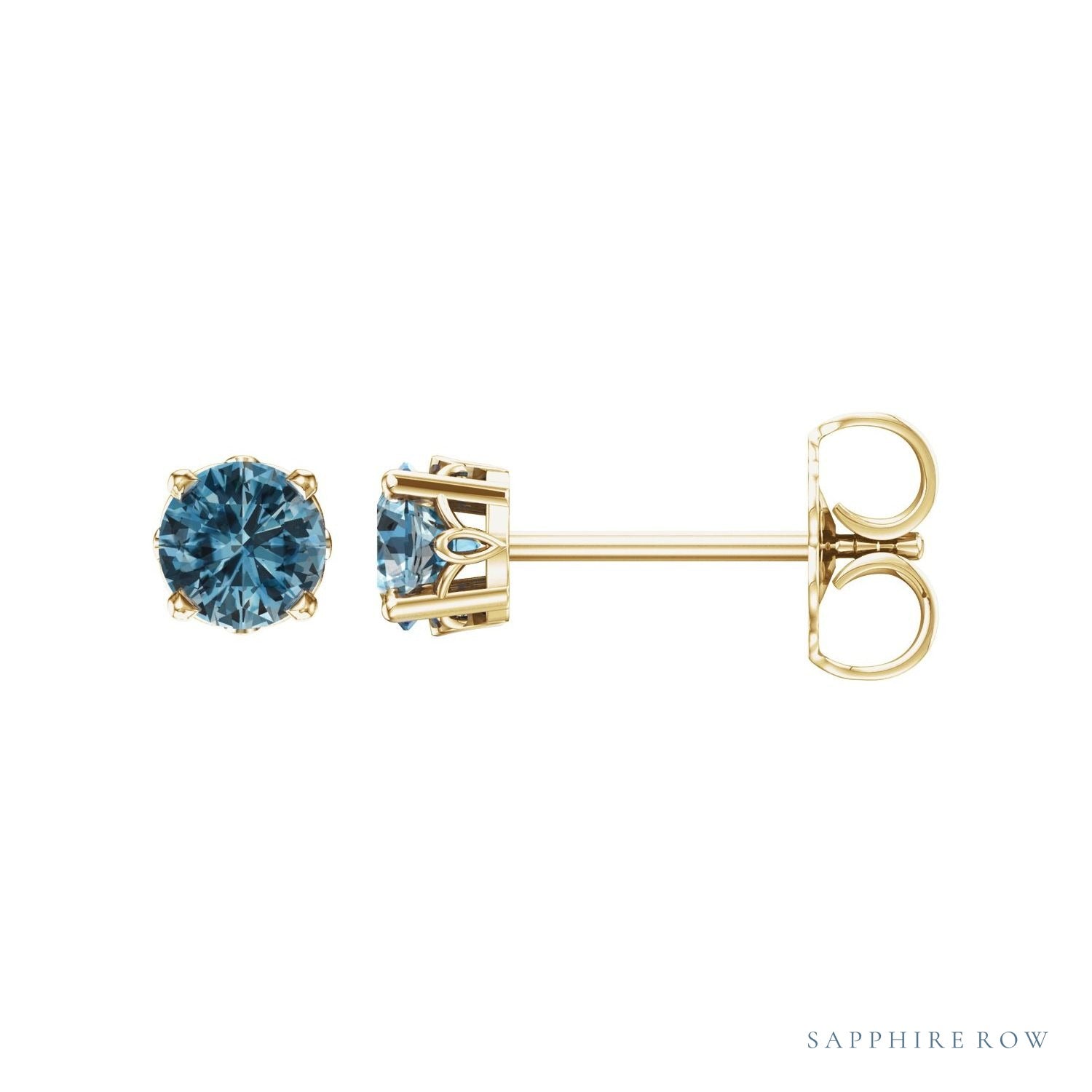 Sapphire Row Natural Prong-Set Gemstone Stud Earrings - Swiss Blue Topaz, 14K Yellow Gold, 4 mm