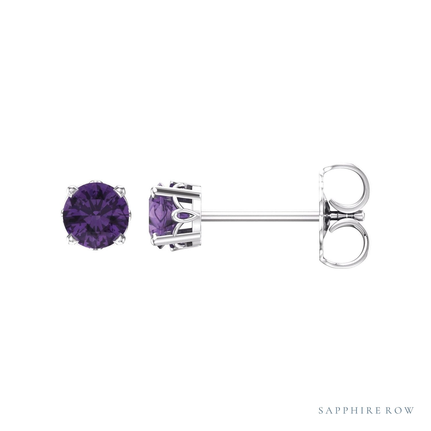 Sapphire Row Natural Prong-Set Gemstone Stud Earrings - Amethyst, 14K White Gold