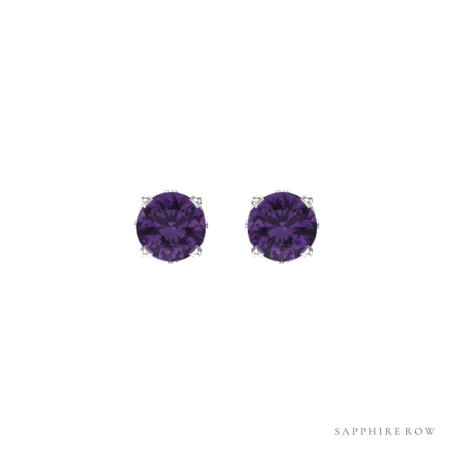 Sapphire Row Natural Prong-Set Gemstone Stud Earrings - Amethyst, 14K White Gold (view 2)