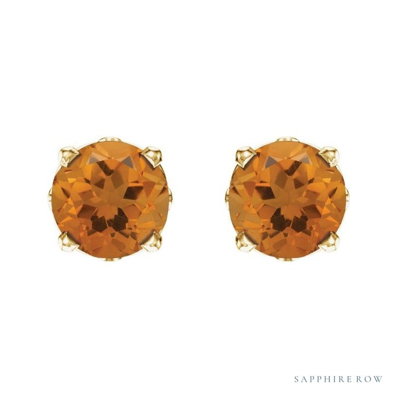 Sapphire Row Natural Prong-Set Gemstone Stud Earrings - Citrine, 14K Yellow Gold (view 2)