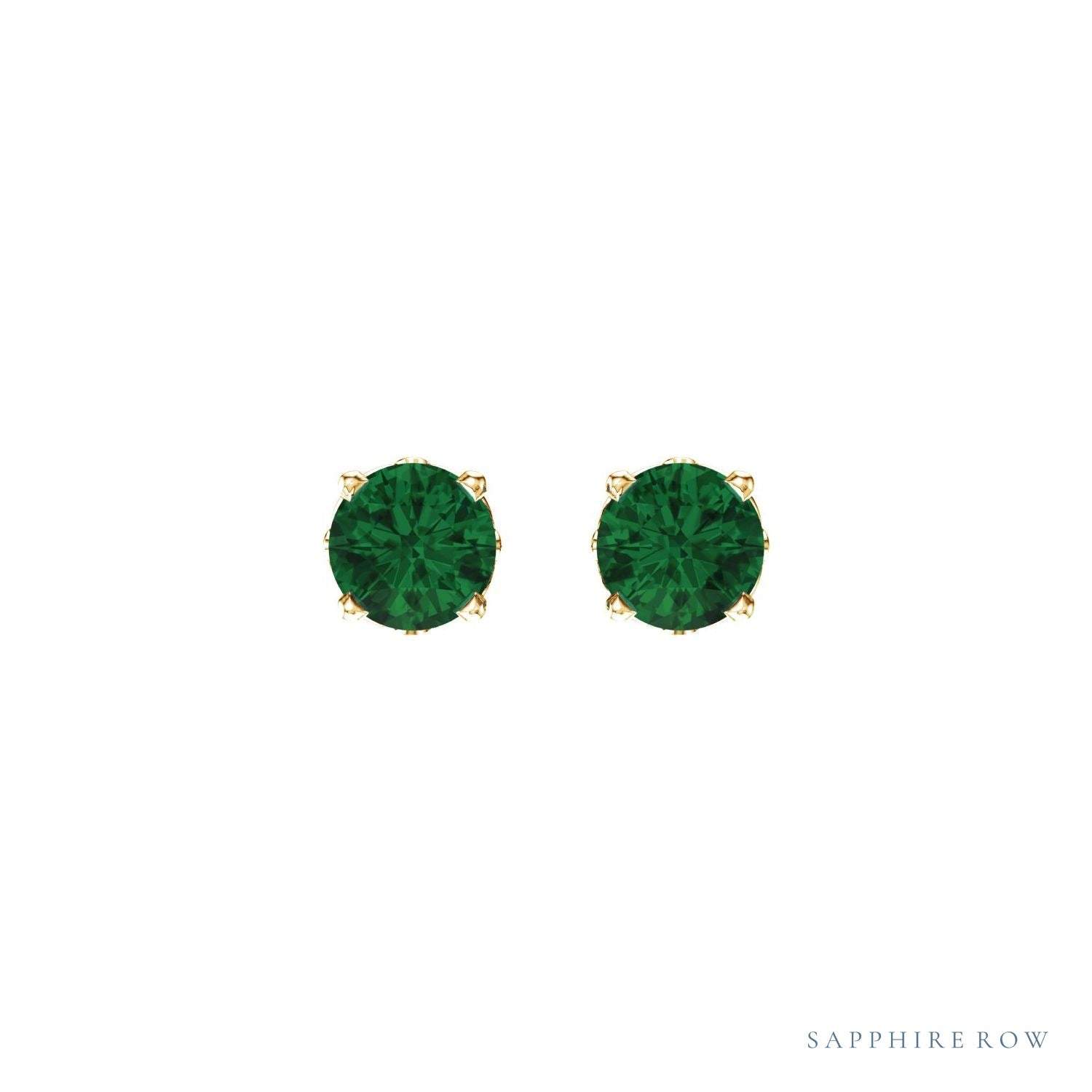 Sapphire Row Natural Prong-Set Gemstone Stud Earrings - Emerald, 14K Yellow Gold (view 2)