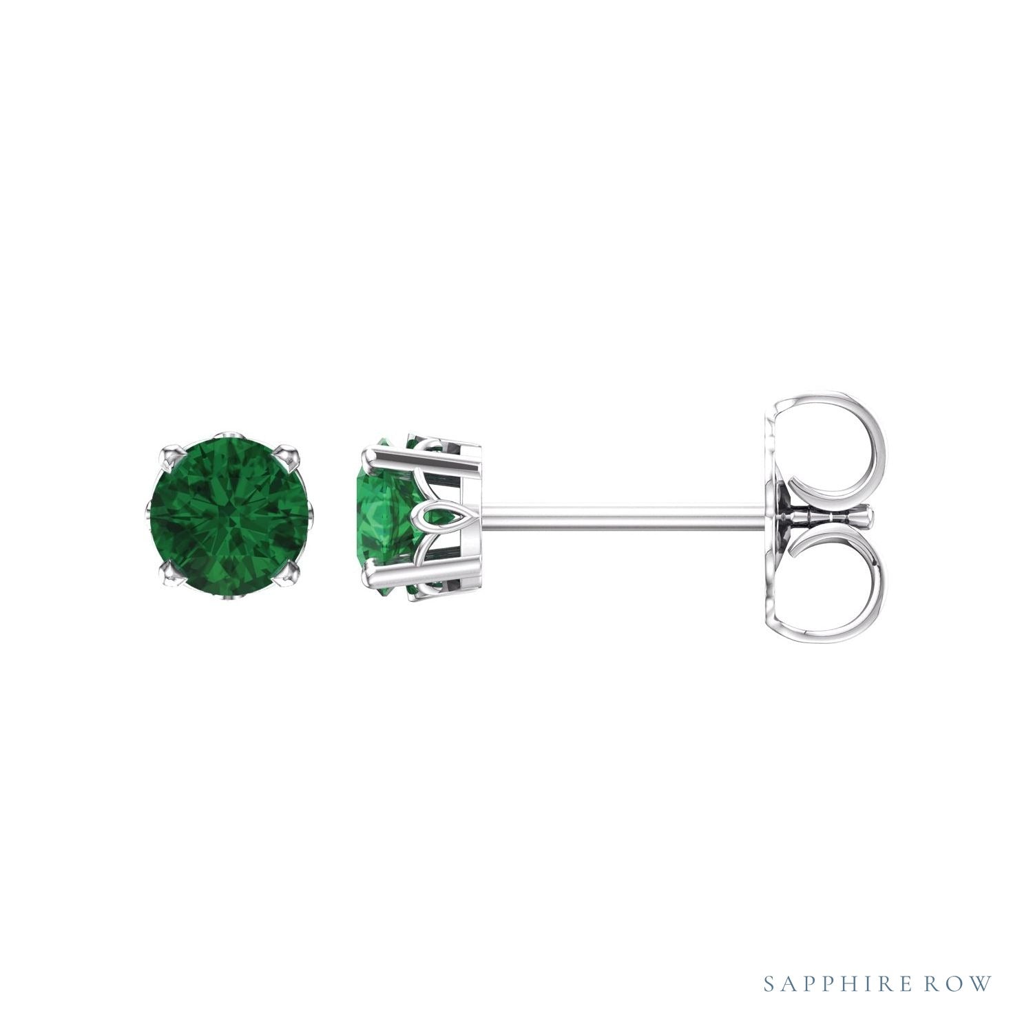 Sapphire Row Natural Prong-Set Gemstone Stud Earrings - Emerald, 14K White Gold