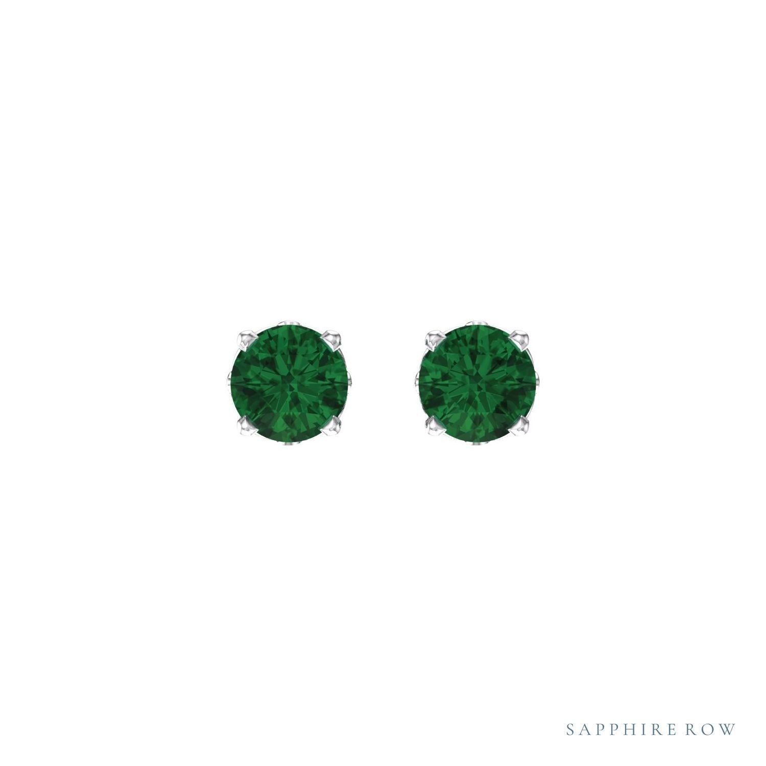Sapphire Row Natural Prong-Set Gemstone Stud Earrings - Emerald, 14K White Gold (view 2)