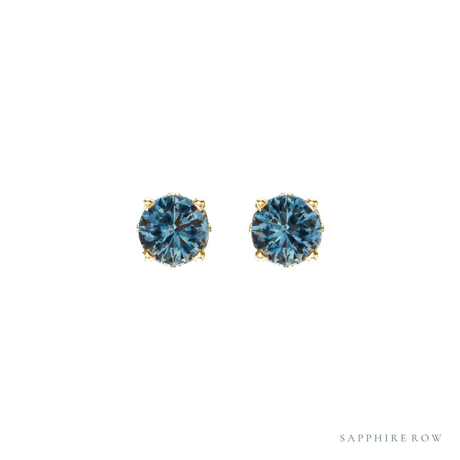 Sapphire Row Natural Prong-Set Gemstone Stud Earrings - London Blue Topaz, 14K Yellow Gold, 6 mm (view 2)