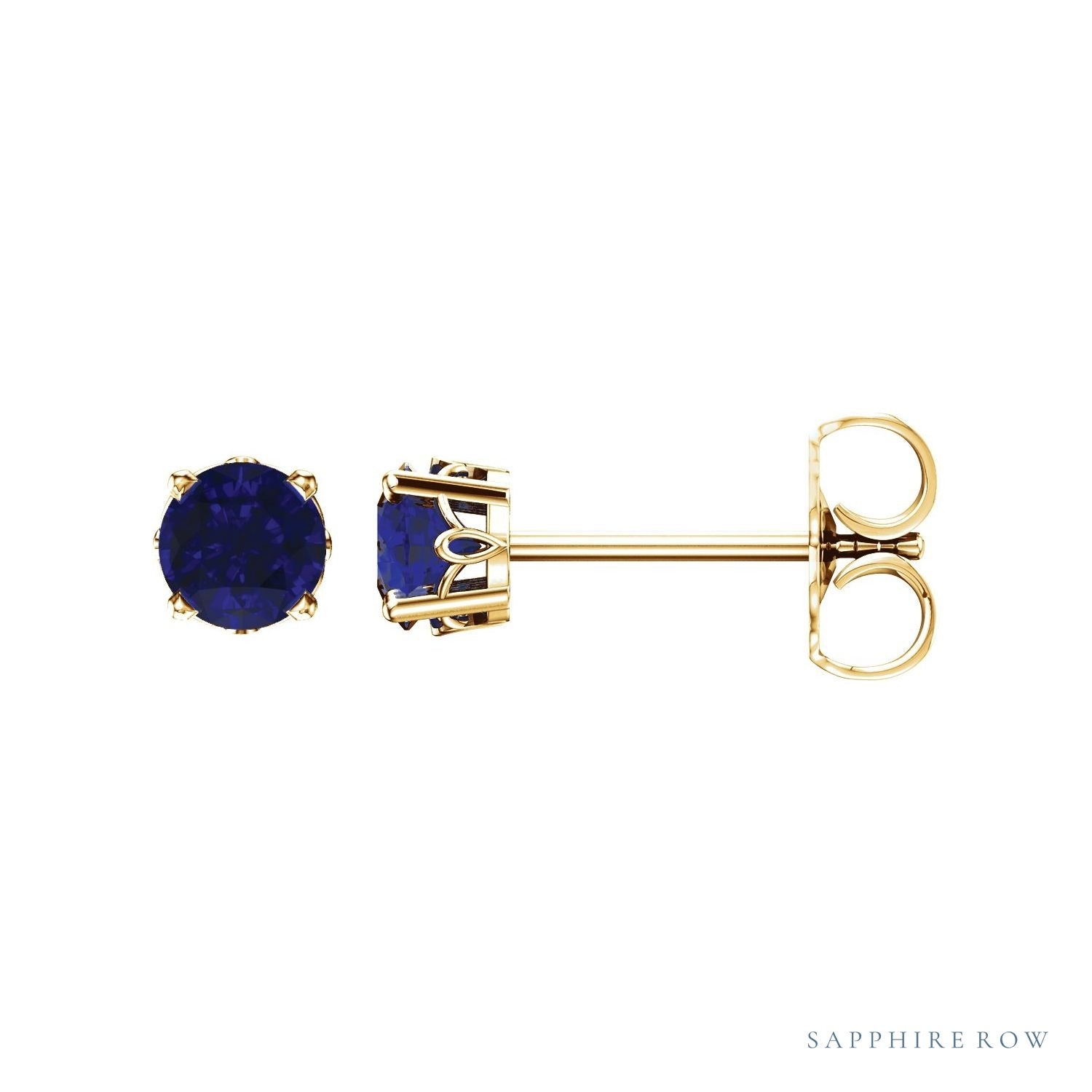 Sapphire Row Lab-Grown Prong-Set Gemstone Stud Earrings - Blue Sapphire, 14K Yellow Gold