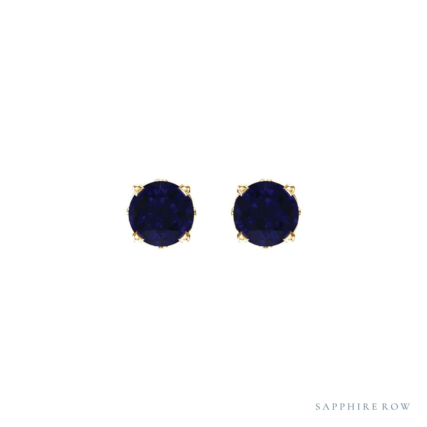 Sapphire Row Lab-Grown Prong-Set Gemstone Stud Earrings - Blue Sapphire, 14K Yellow Gold (view 2)